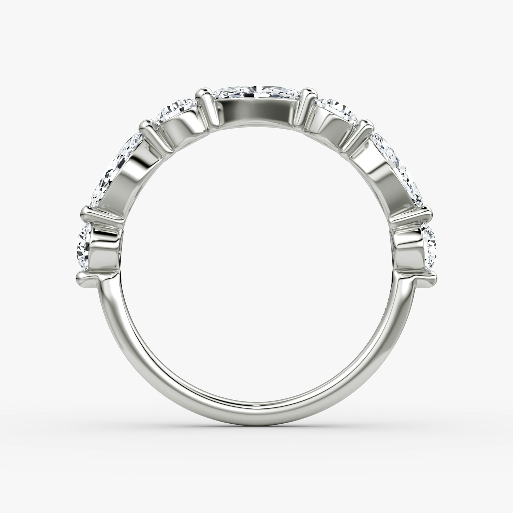 The Mixed Shape Single Shared Prong Band | round-brilliant+marquise | 18k | White Gold
