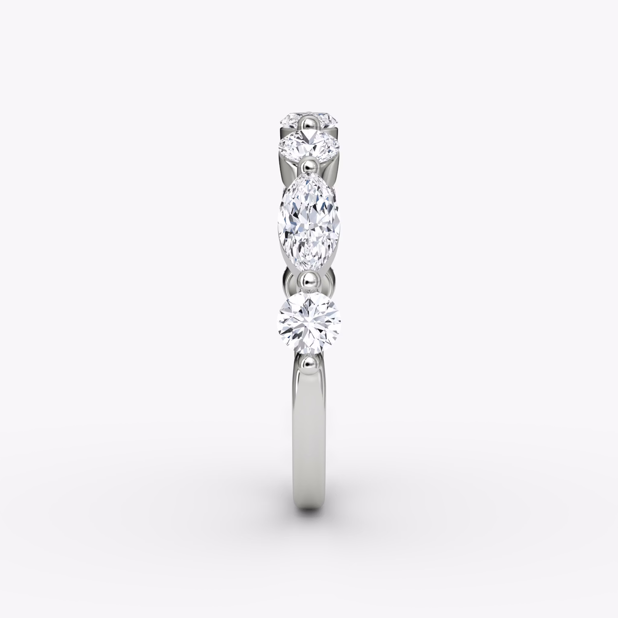 The Mixed Shape Single Shared Prong Band | round-brilliant+marquise | 18k | White Gold