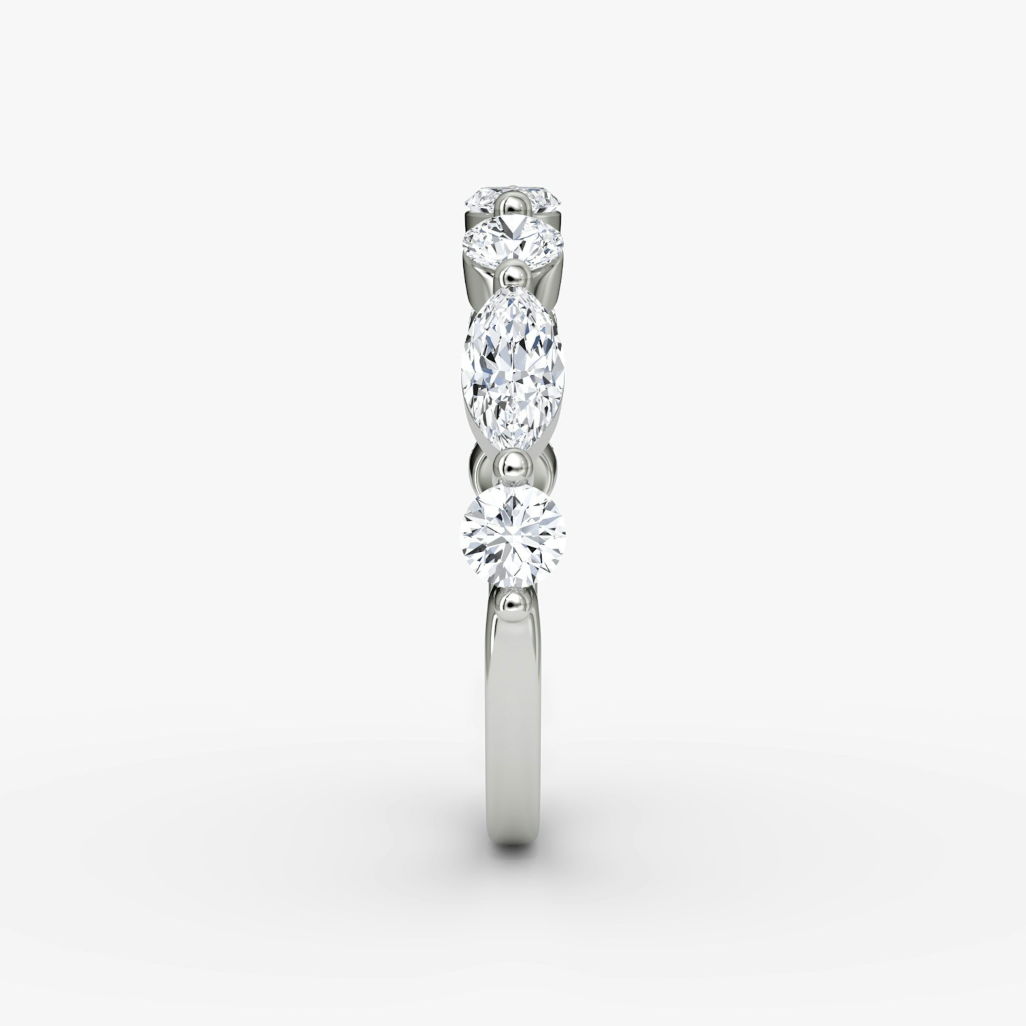 The Mixed Shape Single Shared Prong Band | round-brilliant+marquise | 18k | White Gold