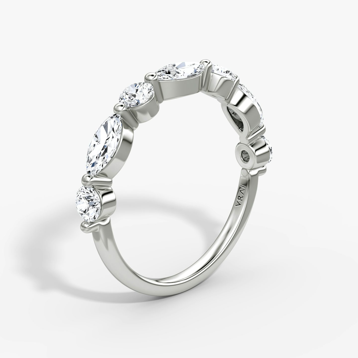Bague Mixte Single Shared Prong | round-brilliant+marquise | Platine