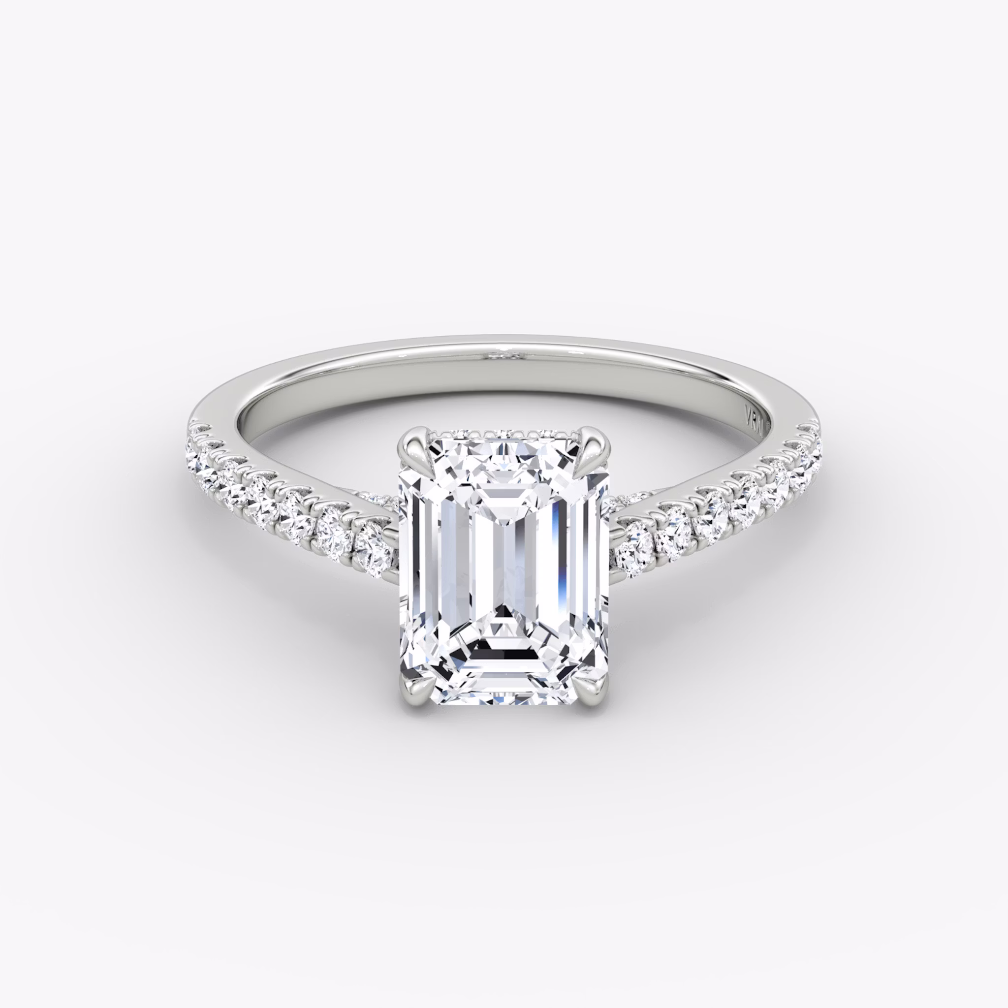 The Pavé Bridge | Emerald | Platinum | bandAccent: Pavé | diamondOrientation: vertical | caratWeight: other