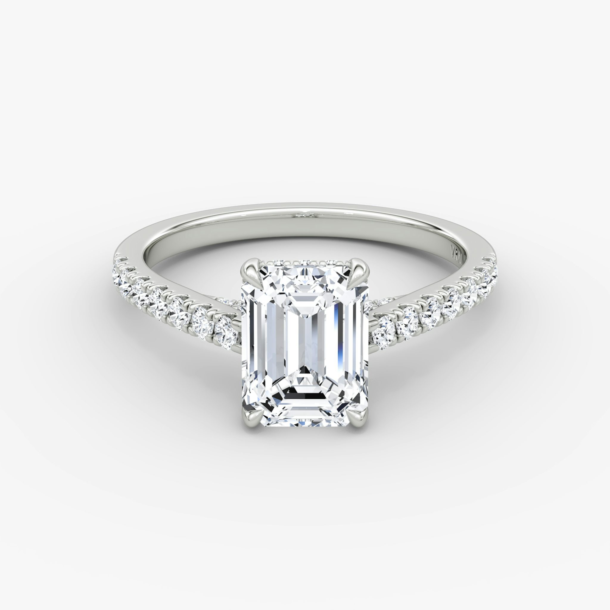 The Pavé Bridge | Emerald | Platinum | bandAccent: Pavé | diamondOrientation: vertical | caratWeight: other