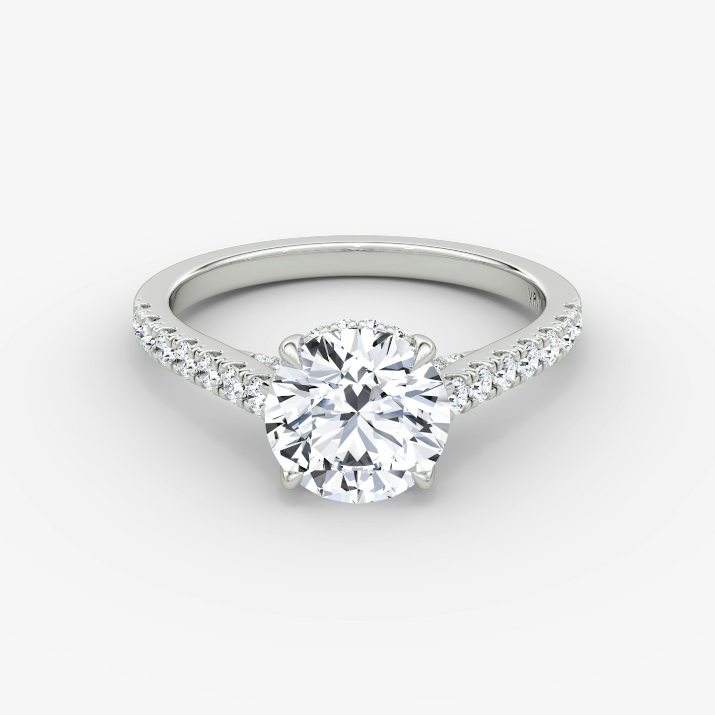 The Pavé Bridge | Round Brilliant | 18k | White Gold | bandAccent: Pavé | caratWeight: 2.0ct | diamondOrientation: vertical