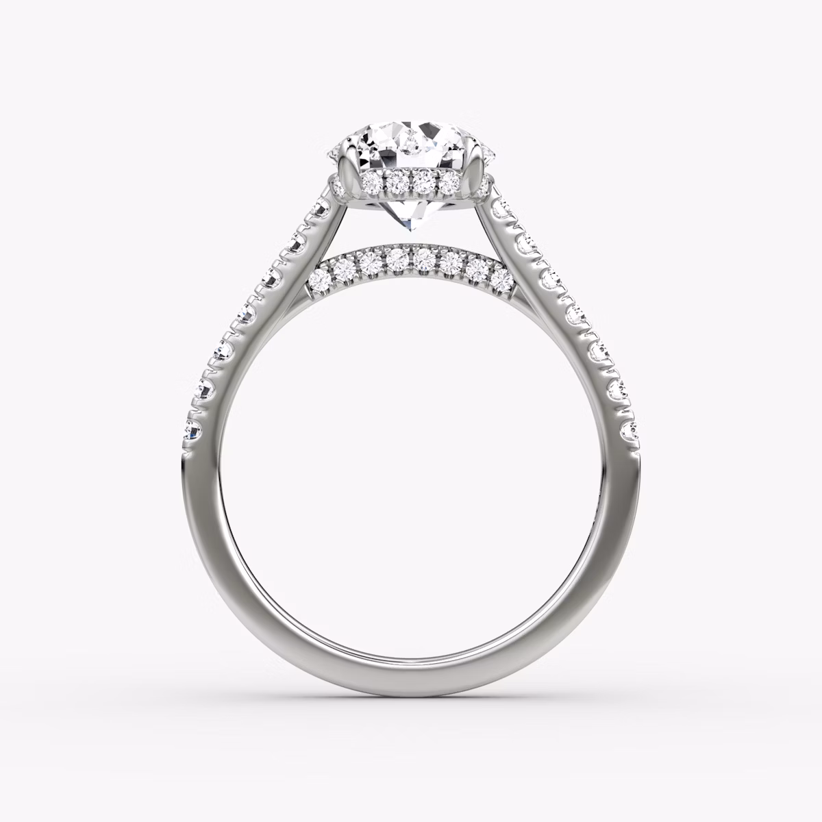 The Pavé Bridge | Round Brilliant | Platinum | bandAccent: Pavé | caratWeight: other | diamondOrientation: vertical