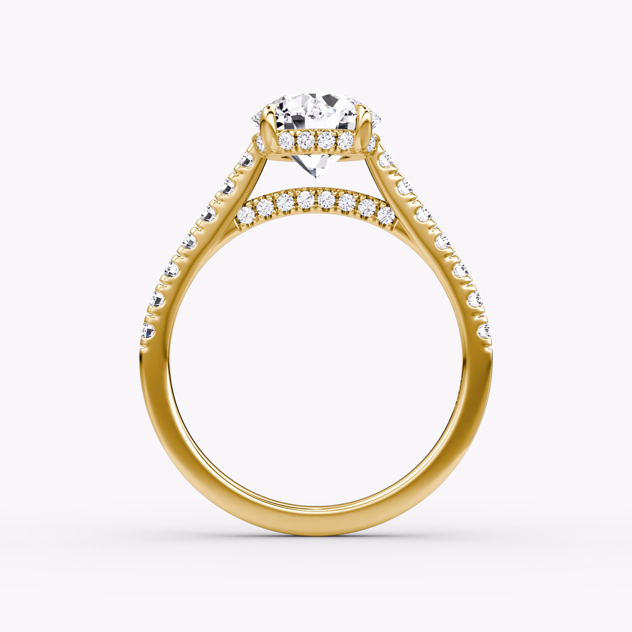 The Pavé Bridge | Round Brilliant | 18k | Yellow Gold | bandAccent: Pavé | caratWeight: 1.0ct | diamondOrientation: vertical