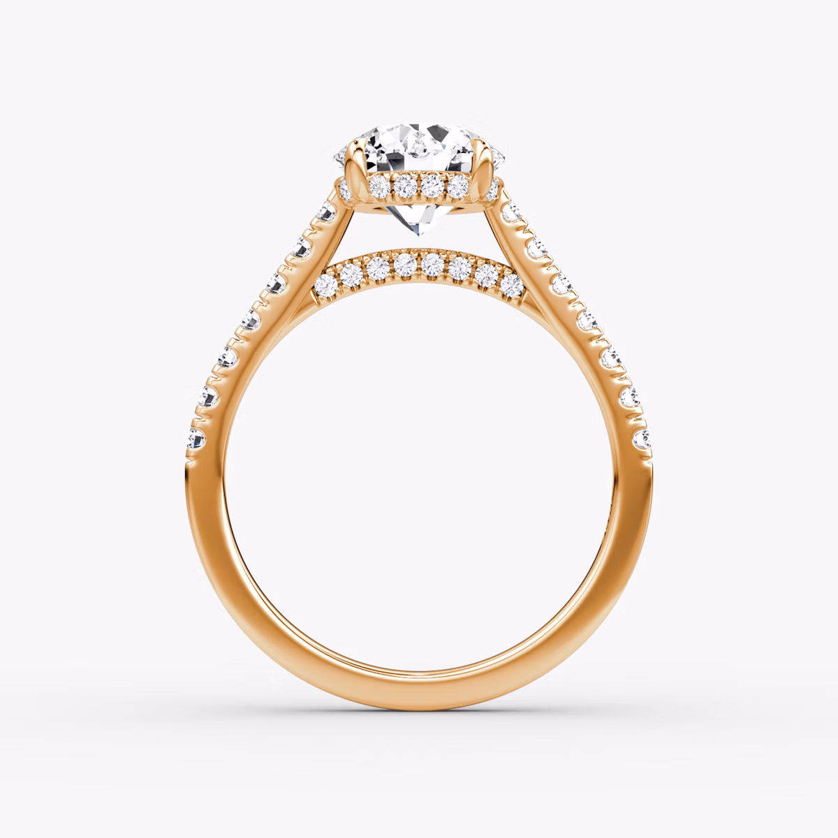 The Pavé Bridge | Round Brilliant | 14k | Rose Gold | bandAccent: Pavé | caratWeight: 1.5ct | diamondOrientation: vertical