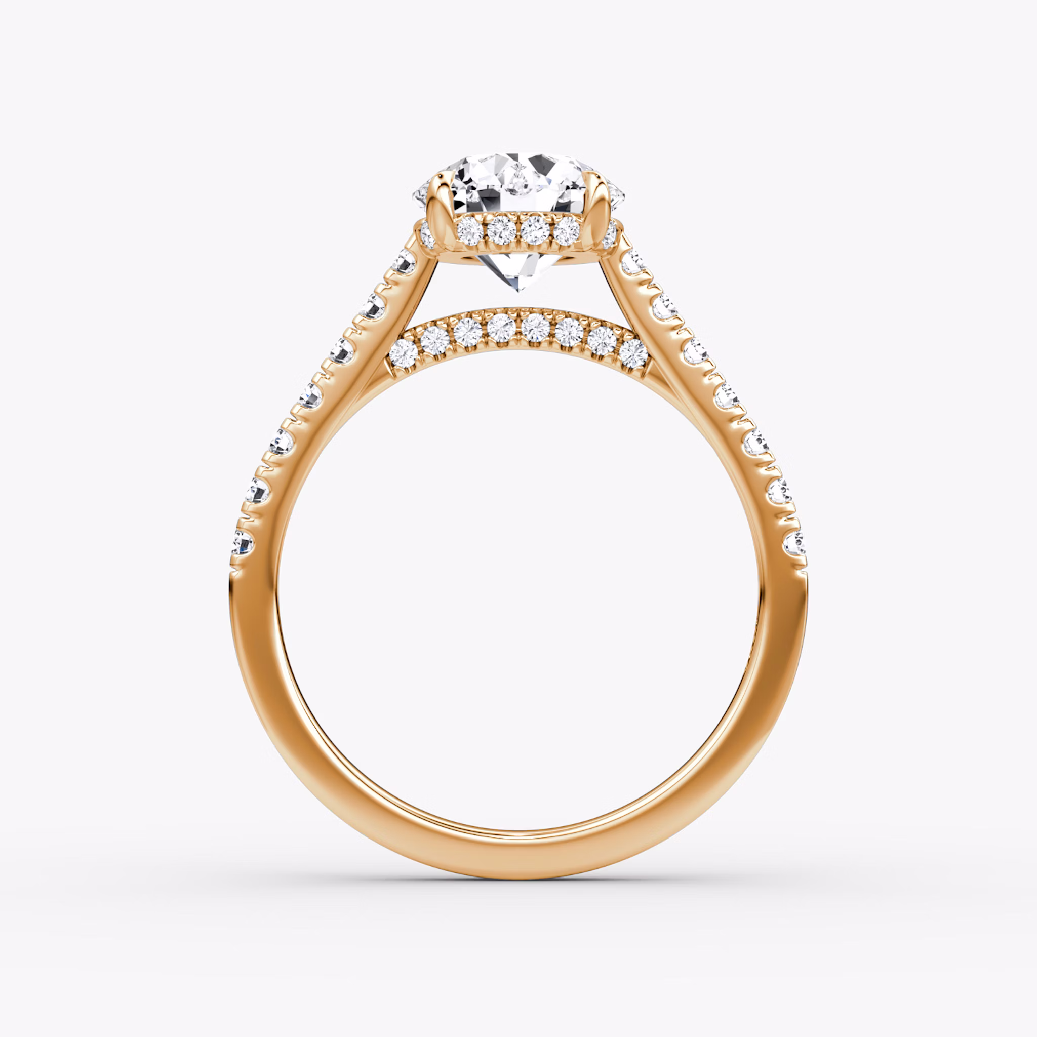 The Pavé Bridge | Round Brilliant | 14k | Rose Gold | bandAccent: Pavé | caratWeight: 1.0ct | diamondOrientation: vertical