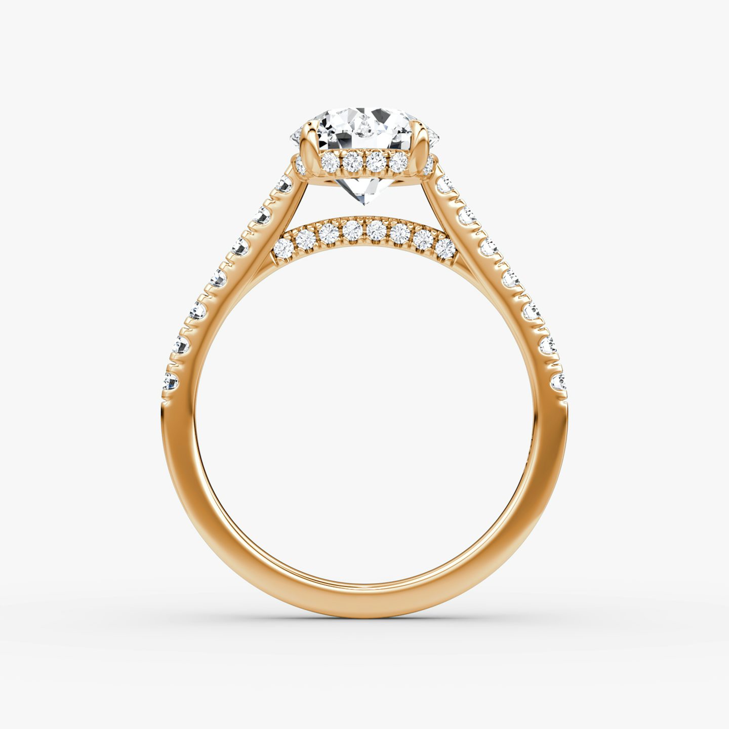 The Pavé Bridge | Round Brilliant | 14k | Rose Gold | bandAccent: Pavé | caratWeight: 2.0ct | diamondOrientation: vertical