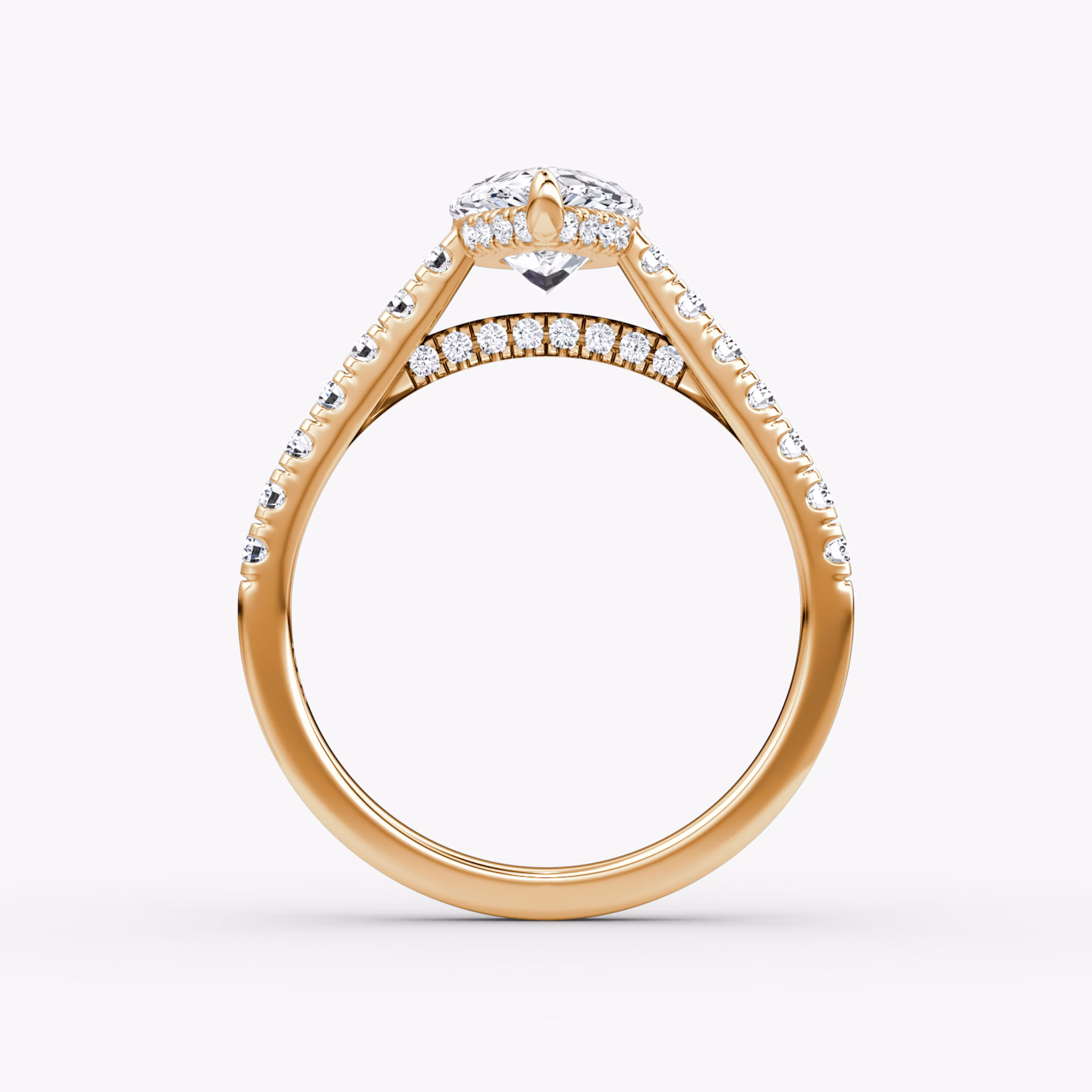 The Pavé Bridge | Pear | 14k | Rose Gold | bandAccent: Pavé | diamond: Pear | diamondOrientation: vertical | caratWeight: other