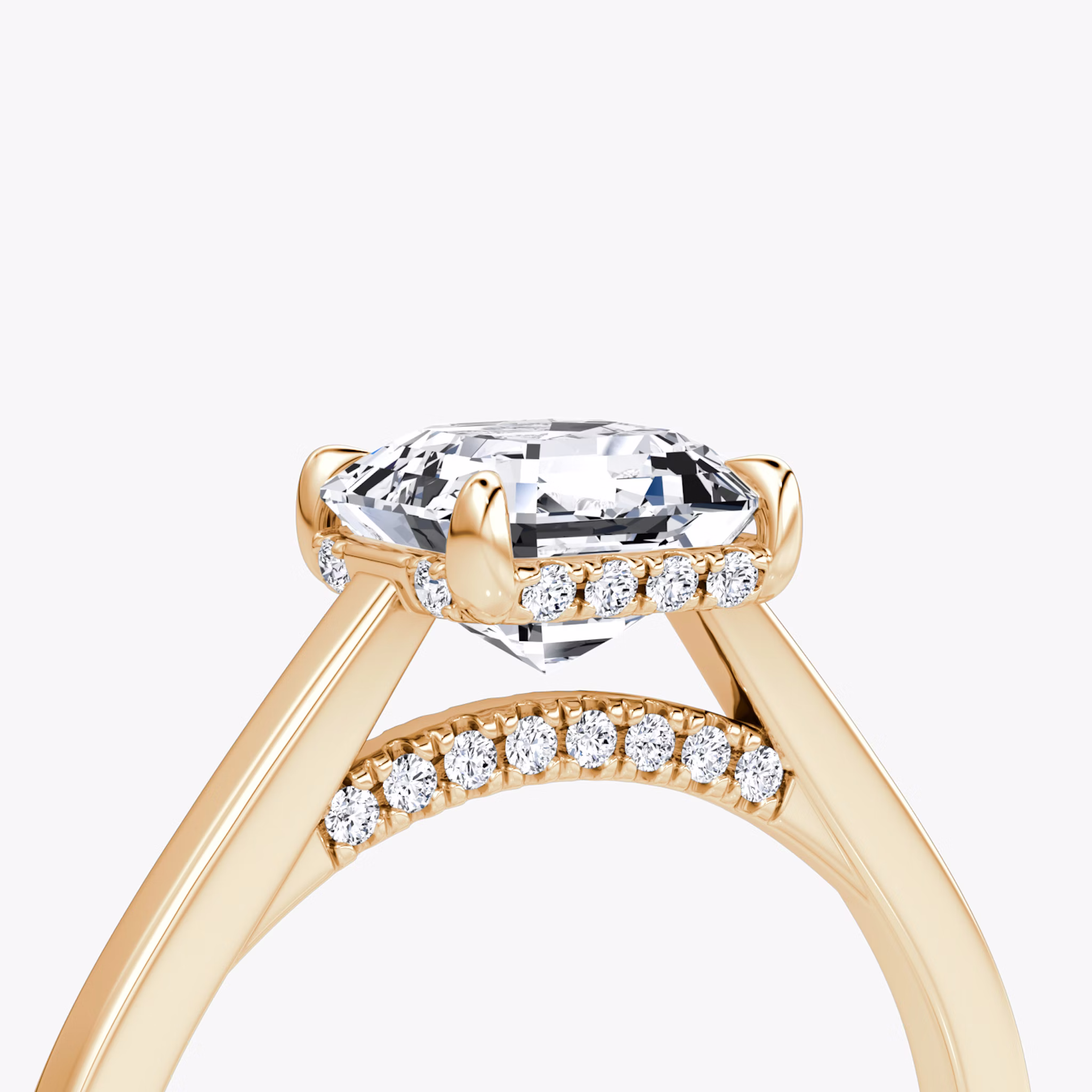 The Pavé Bridge | Asscher | 14k | Rose Gold | bandAccent: Plain | diamondOrientation: vertical | caratWeight: other