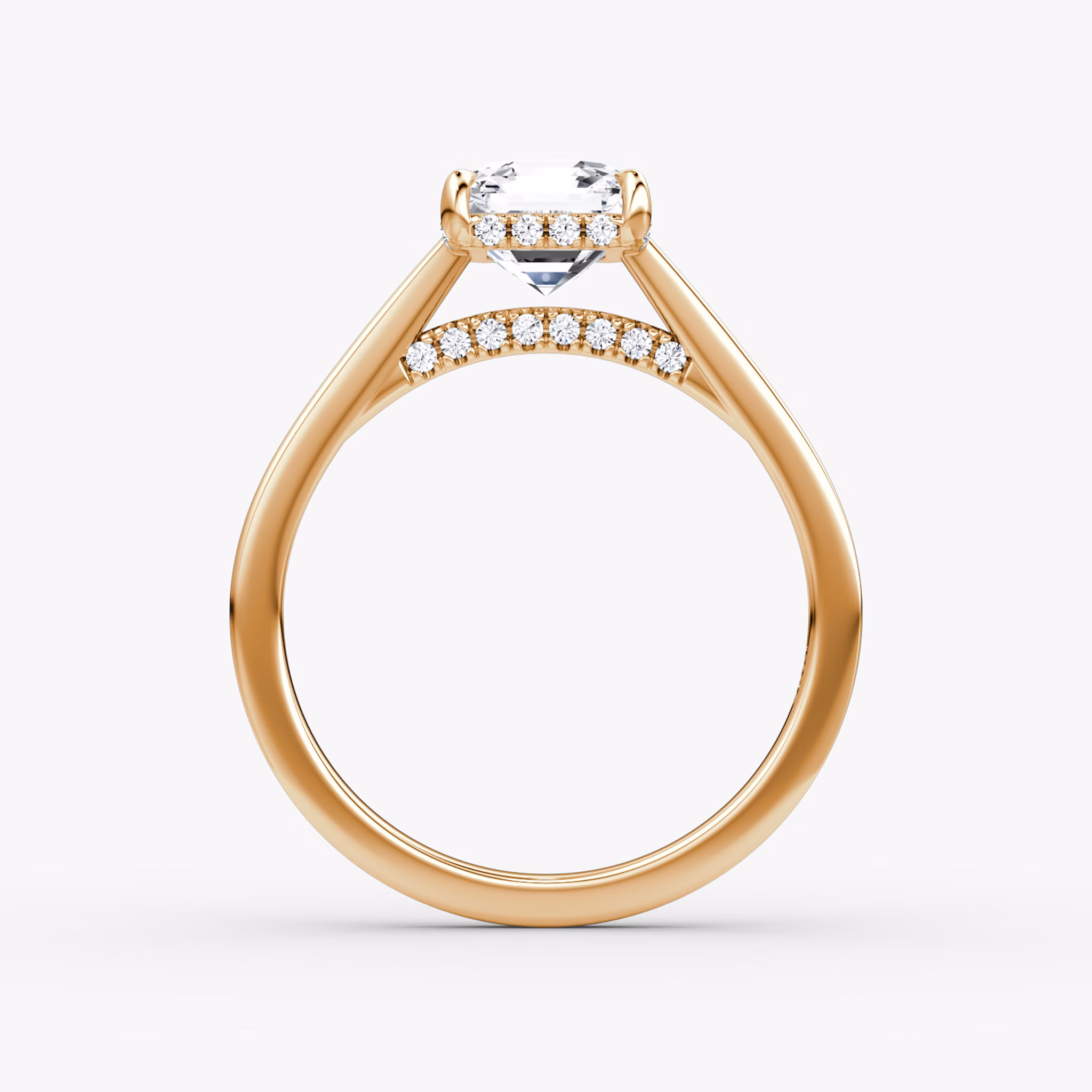 The Pavé Bridge | Asscher | 14k | Rose Gold | bandAccent: Plain | diamondOrientation: vertical | caratWeight: other