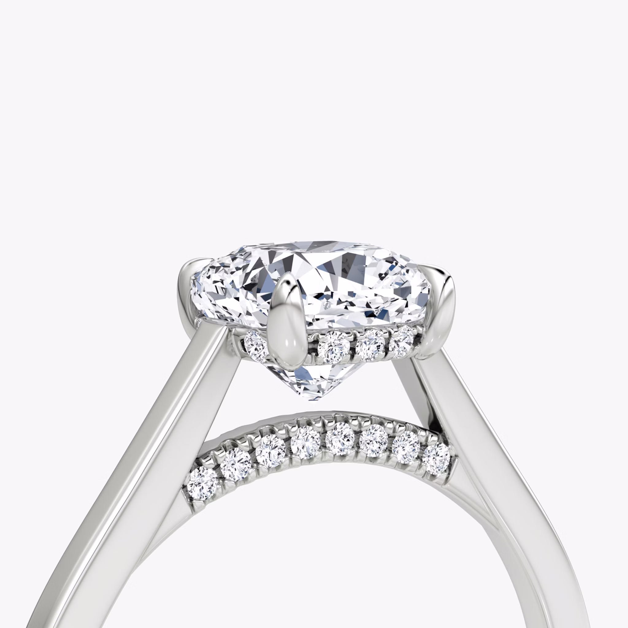 The Pavé Bridge | Cushion | Platinum | bandAccent: Plain | diamondOrientation: vertical | caratWeight: other