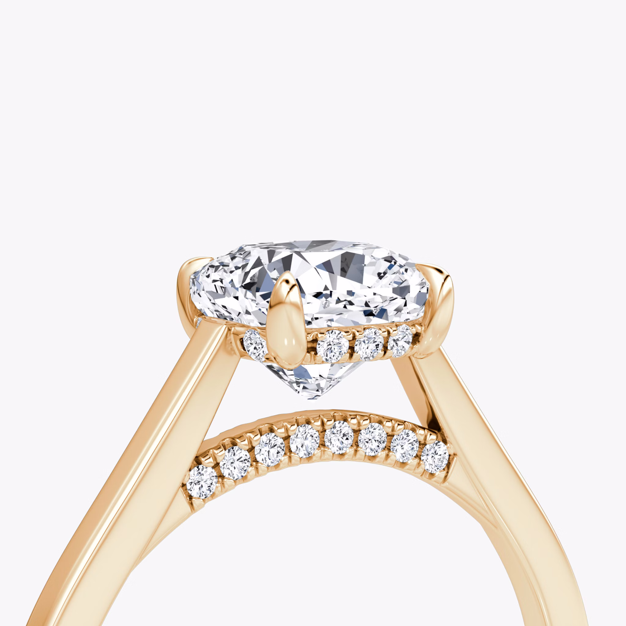The Pavé Bridge | Cushion | 14k | Rose Gold | bandAccent: Plain | diamondOrientation: vertical | caratWeight: other