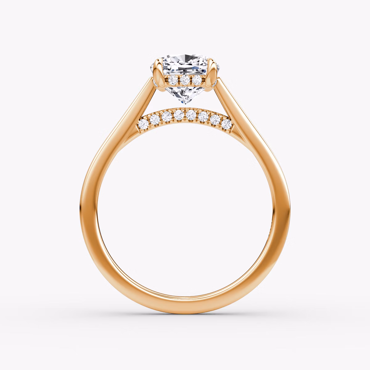 The Pavé Bridge | Cushion | 14k | Rose Gold | bandAccent: Plain | diamondOrientation: vertical | caratWeight: other