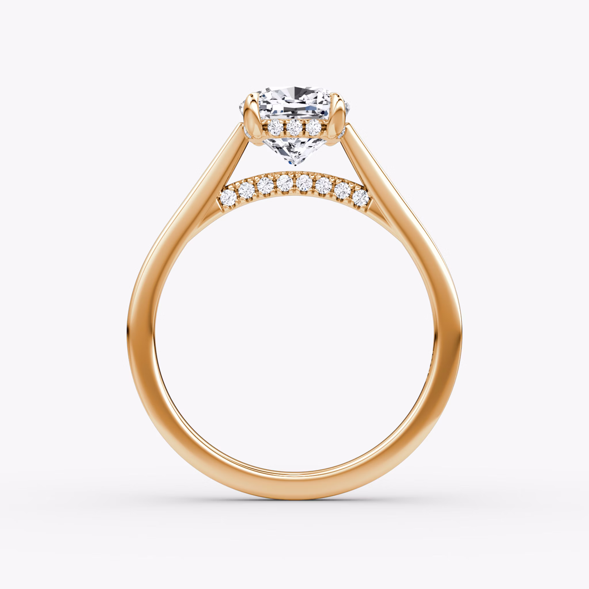 The Pavé Bridge | Cushion | 14k | Rose Gold | bandAccent: Plain | diamondOrientation: vertical | caratWeight: other