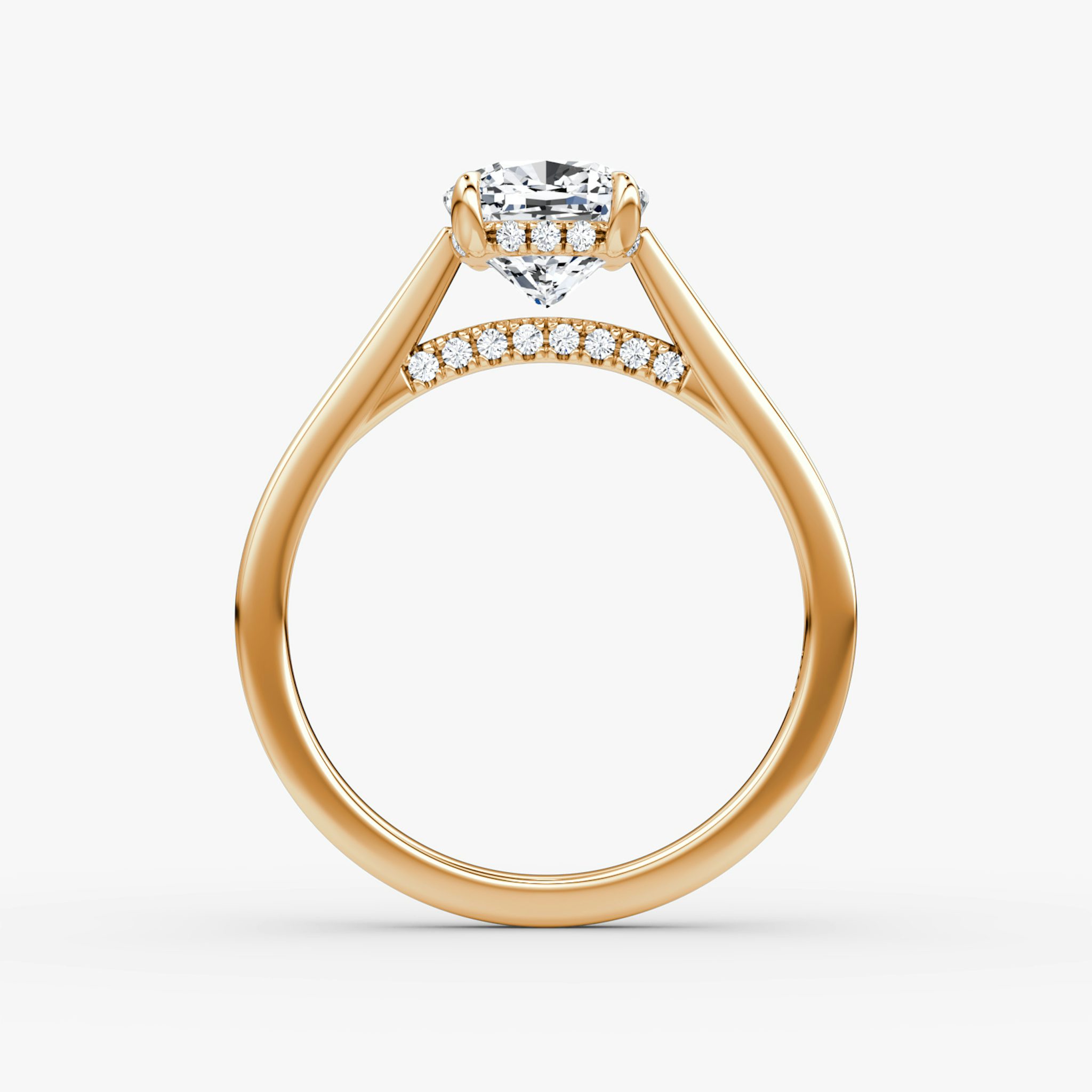 The Pavé Bridge | Cushion | 14k | Rose Gold | bandAccent: Plain | diamondOrientation: vertical | caratWeight: other