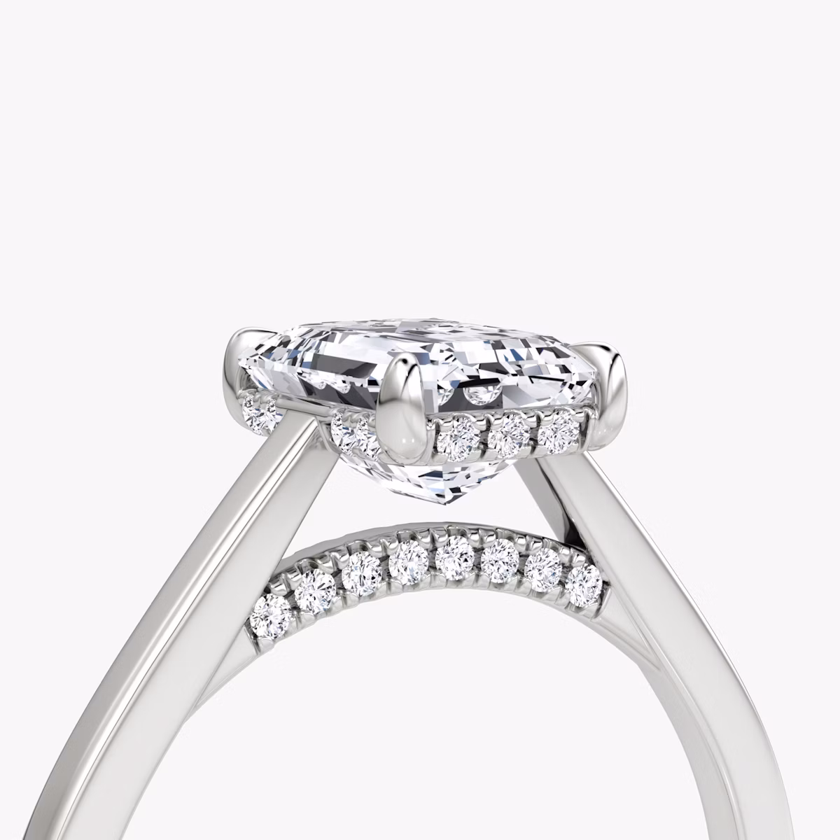 The Pavé Bridge | Emerald | 18k | White Gold | bandAccent: Plain | diamondOrientation: vertical | caratWeight: other