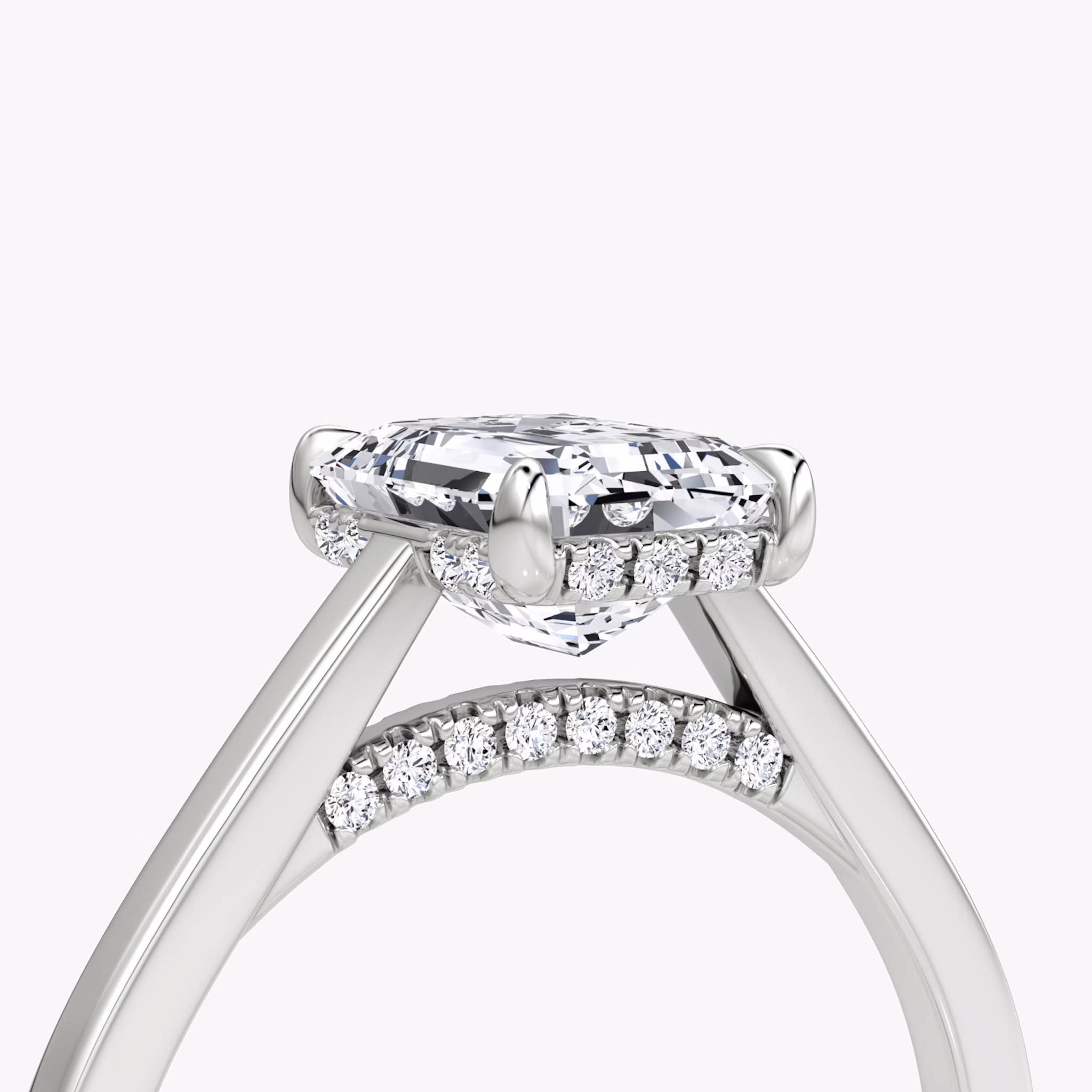 The Pavé Bridge | Emerald | Platinum | bandAccent: Plain | diamondOrientation: vertical | caratWeight: other