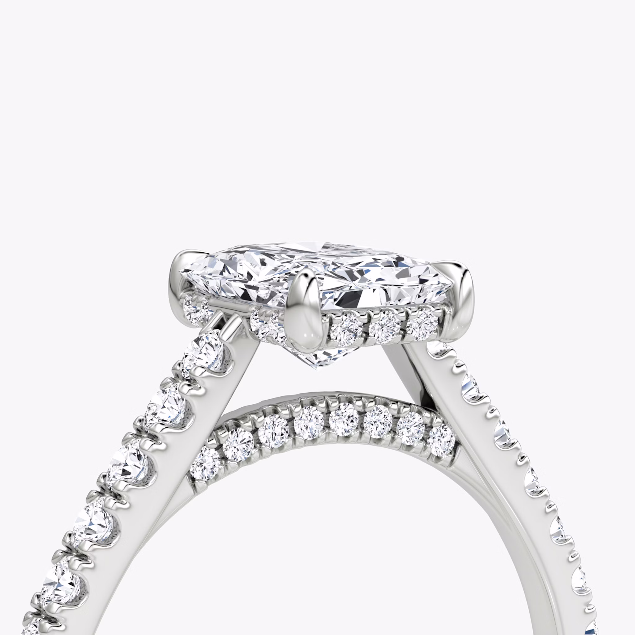 The Pavé Bridge | Radiant | 18k | White Gold | bandAccent: Pavé | diamondOrientation: vertical | caratWeight: other