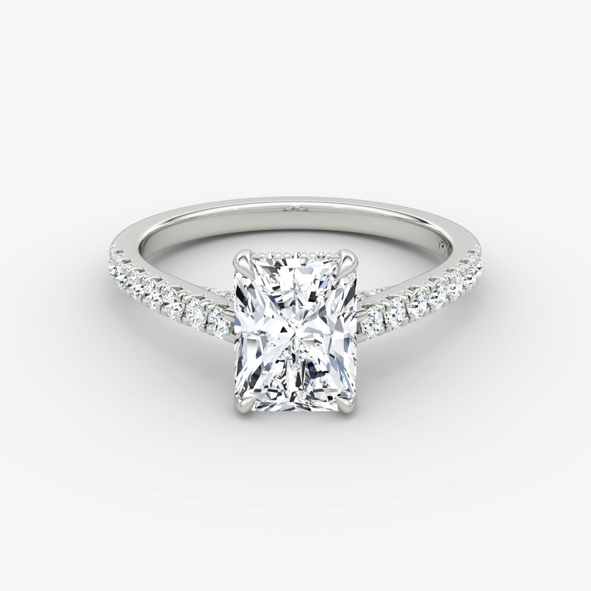The Pavé Bridge | Radiant | 18k | White Gold | bandAccent: Pavé | diamondOrientation: vertical | caratWeight: other