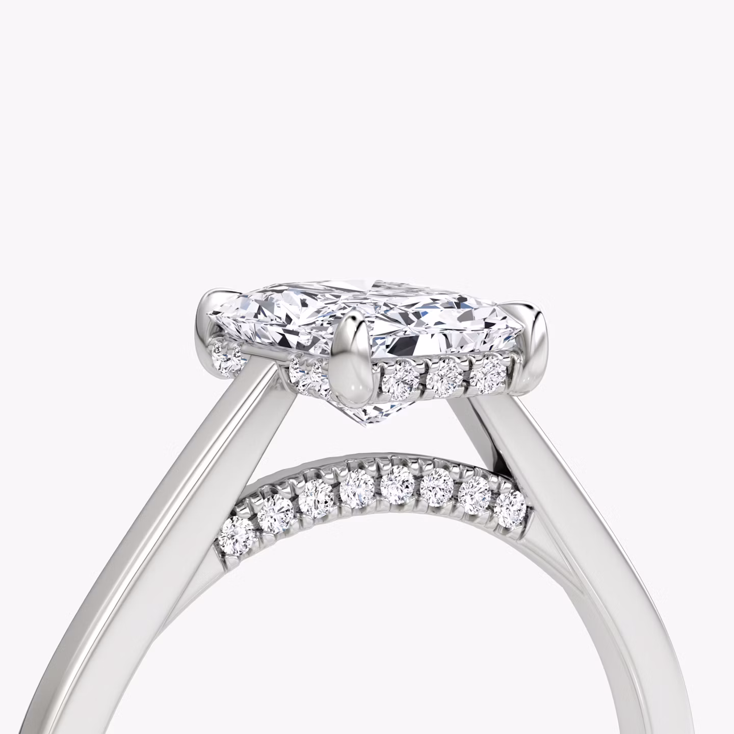 The Pavé Bridge | Radiant | 18k | White Gold | bandAccent: Plain | diamondOrientation: vertical | caratWeight: other