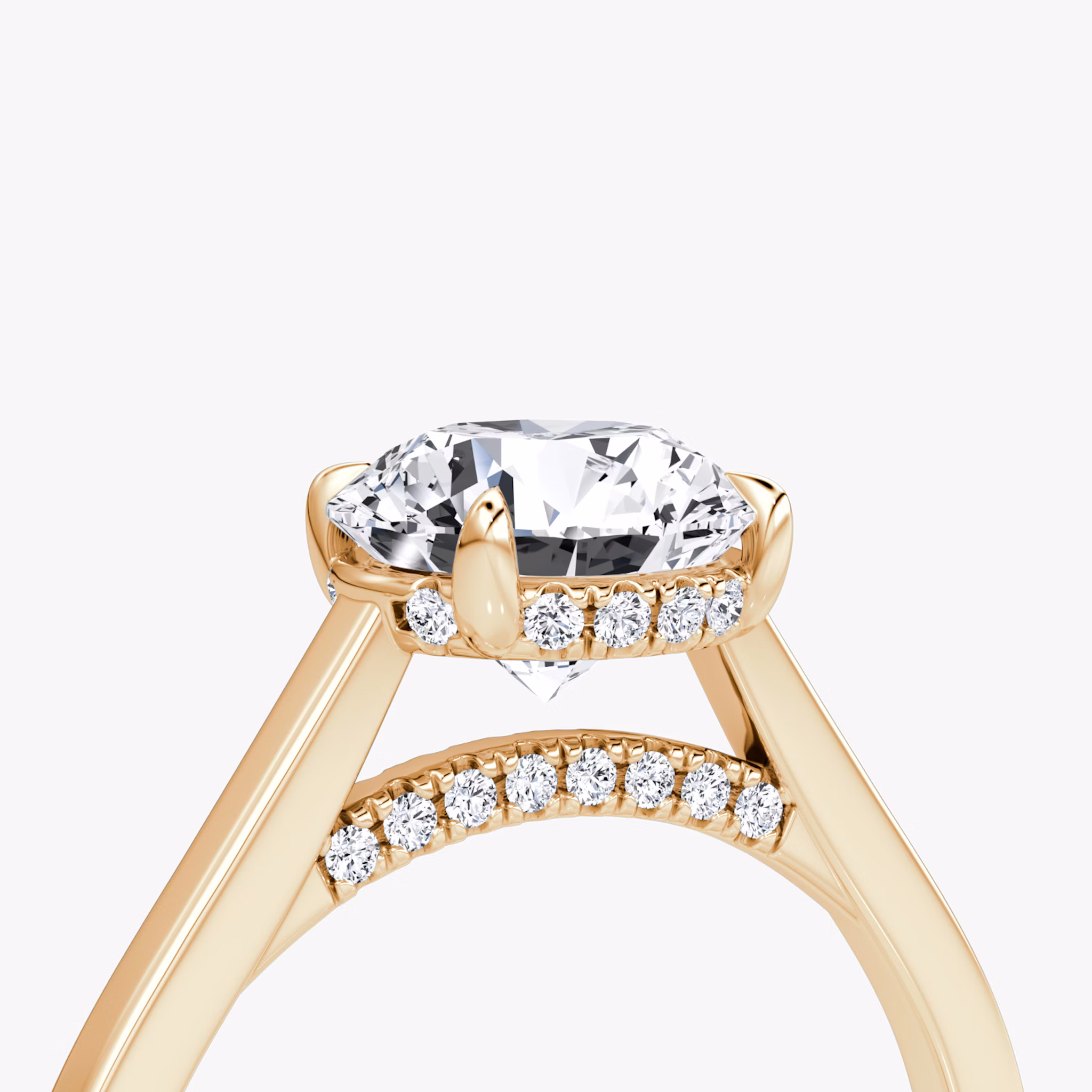 The Pavé Bridge | Round Brilliant | 14k | Rose Gold | bandAccent: Plain | caratWeight: 1.0ct | diamondOrientation: vertical