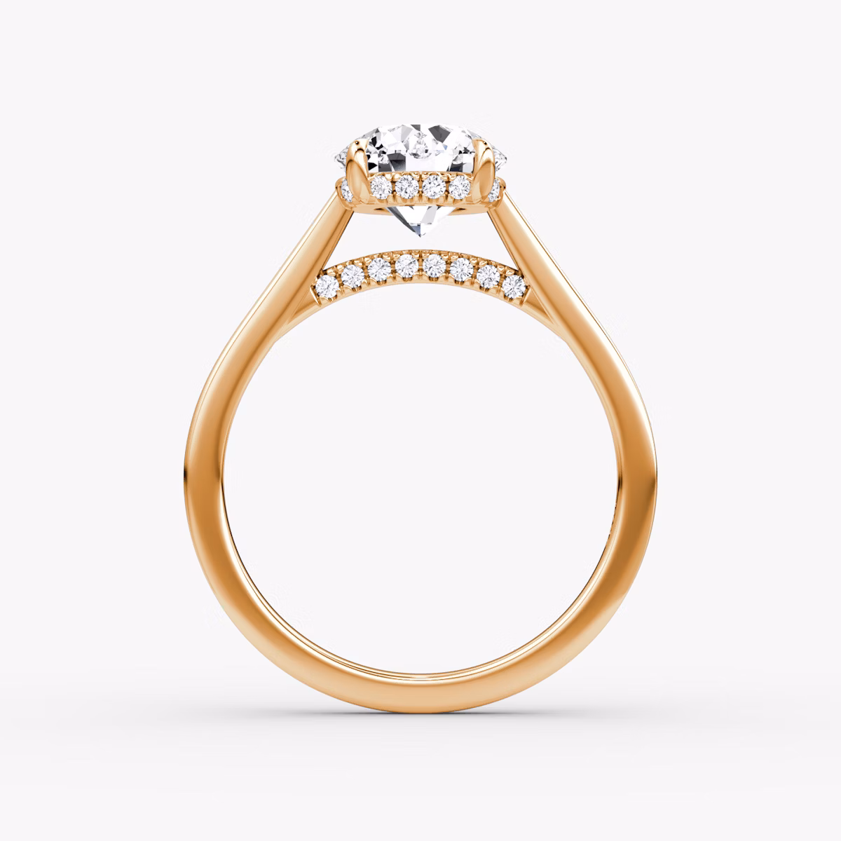 The Pavé Bridge | Round Brilliant | 14k | Rose Gold | bandAccent: Plain | caratWeight: other | diamondOrientation: vertical
