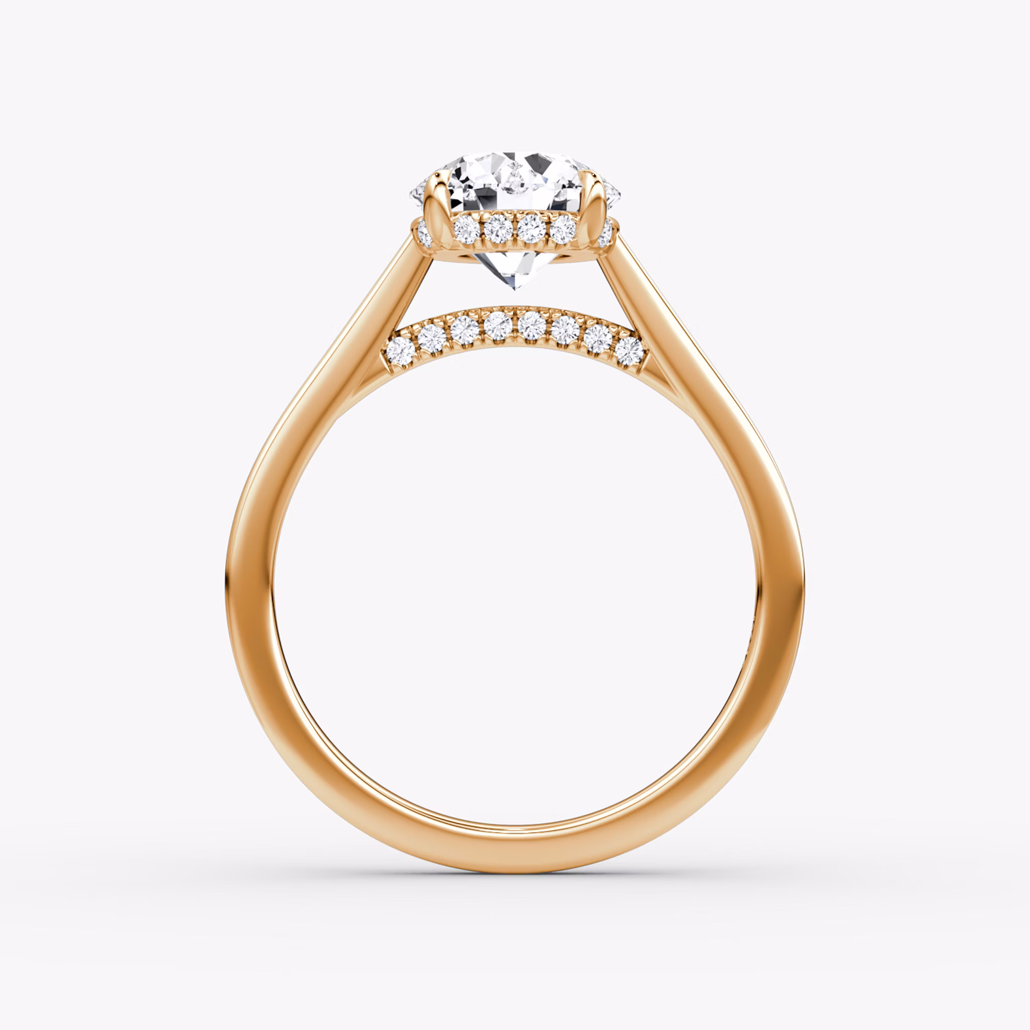 The Pavé Bridge | Round Brilliant | 14k | Rose Gold | bandAccent: Plain | caratWeight: 1.0ct | diamondOrientation: vertical