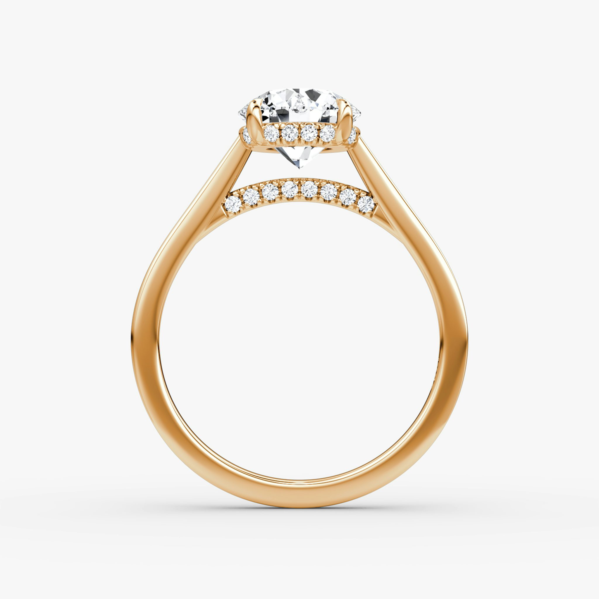 The Pavé Bridge | Round Brilliant | 14k | Rose Gold | bandAccent: Plain | caratWeight: 1.0ct | diamondOrientation: vertical