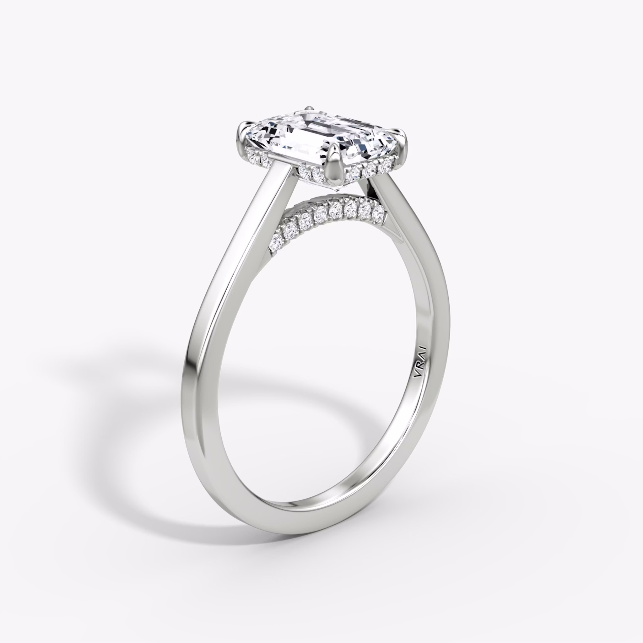 The Pavé Bridge | Emerald | Platinum | bandAccent: Plain | diamondOrientation: vertical | caratWeight: other