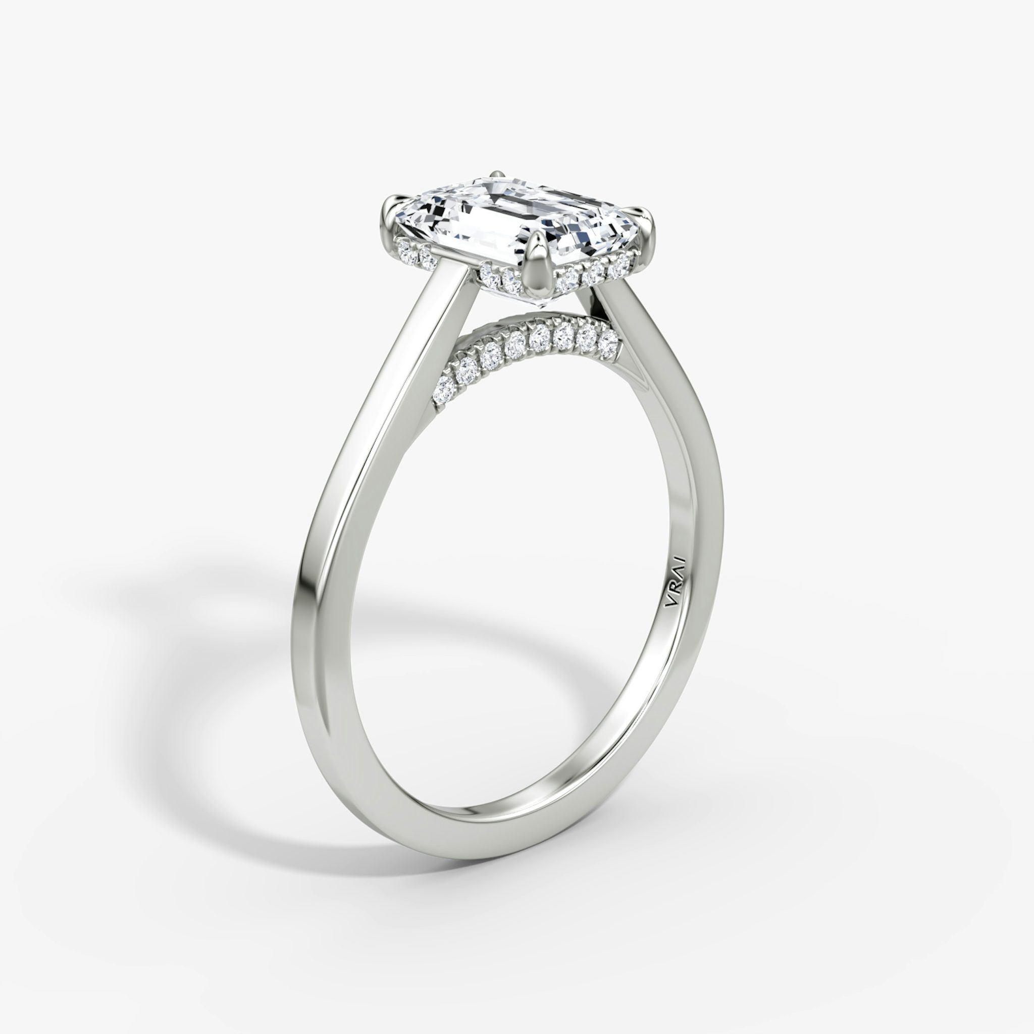 The Pavé Bridge | Emerald | Platinum | bandAccent: Plain | diamondOrientation: vertical | caratWeight: other