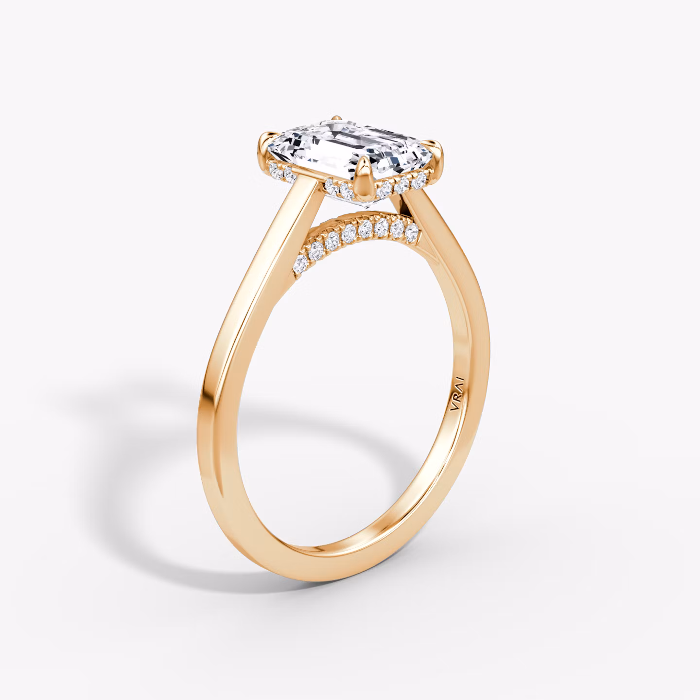 The Pavé Bridge | Emerald | 14k | Rose Gold | bandAccent: Plain | diamondOrientation: vertical | caratWeight: other
