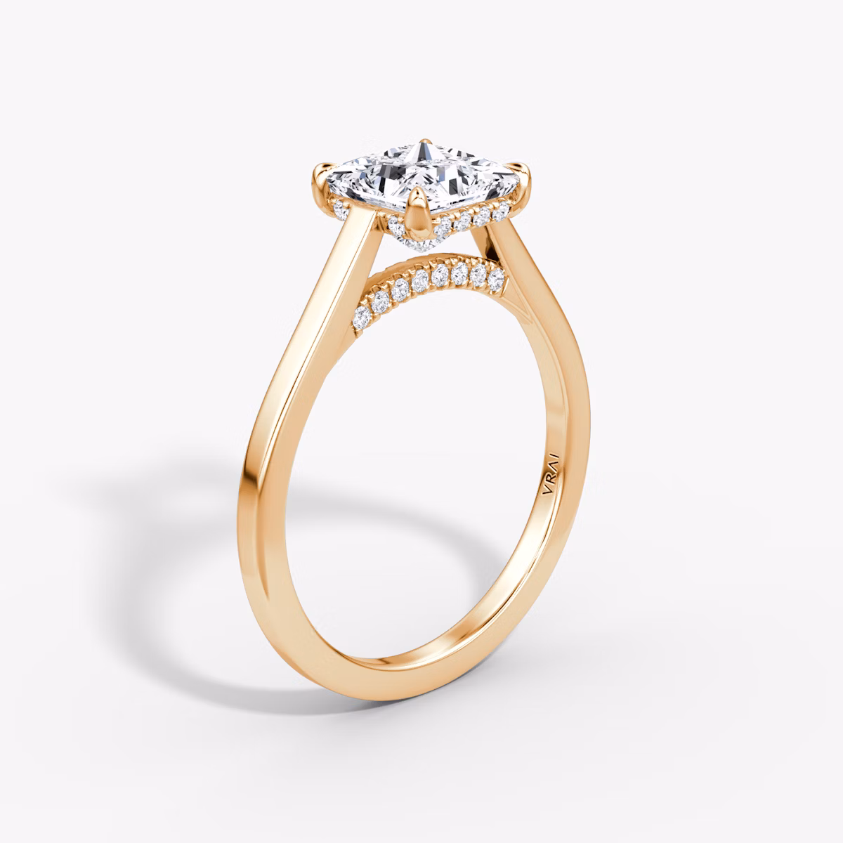 The Pavé Bridge | Princess | 14k | Rose Gold | bandAccent: Plain | diamondOrientation: vertical | caratWeight: other