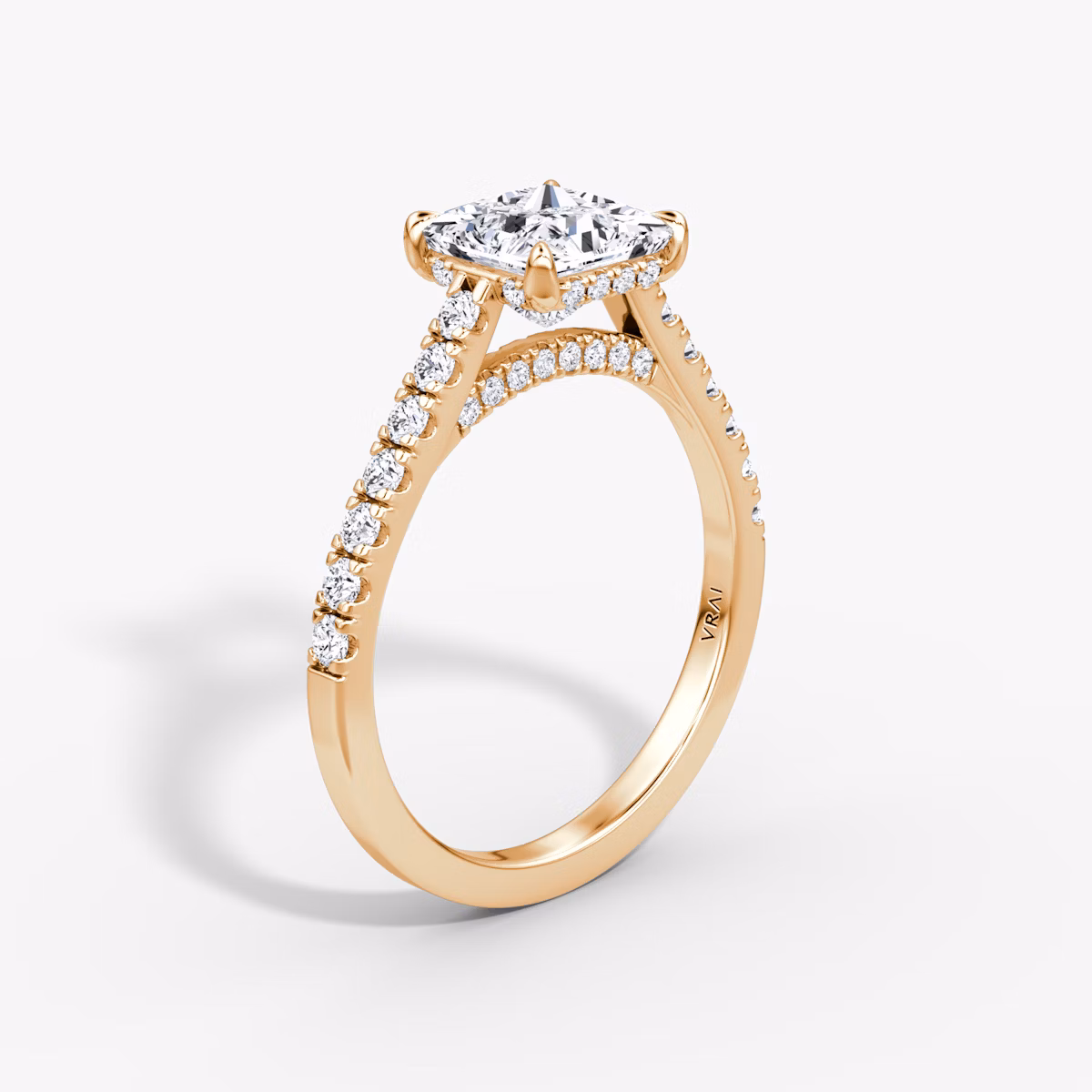 The Pavé Bridge | Princess | 14k | Rose Gold | bandAccent: Pavé | diamondOrientation: vertical | caratWeight: other