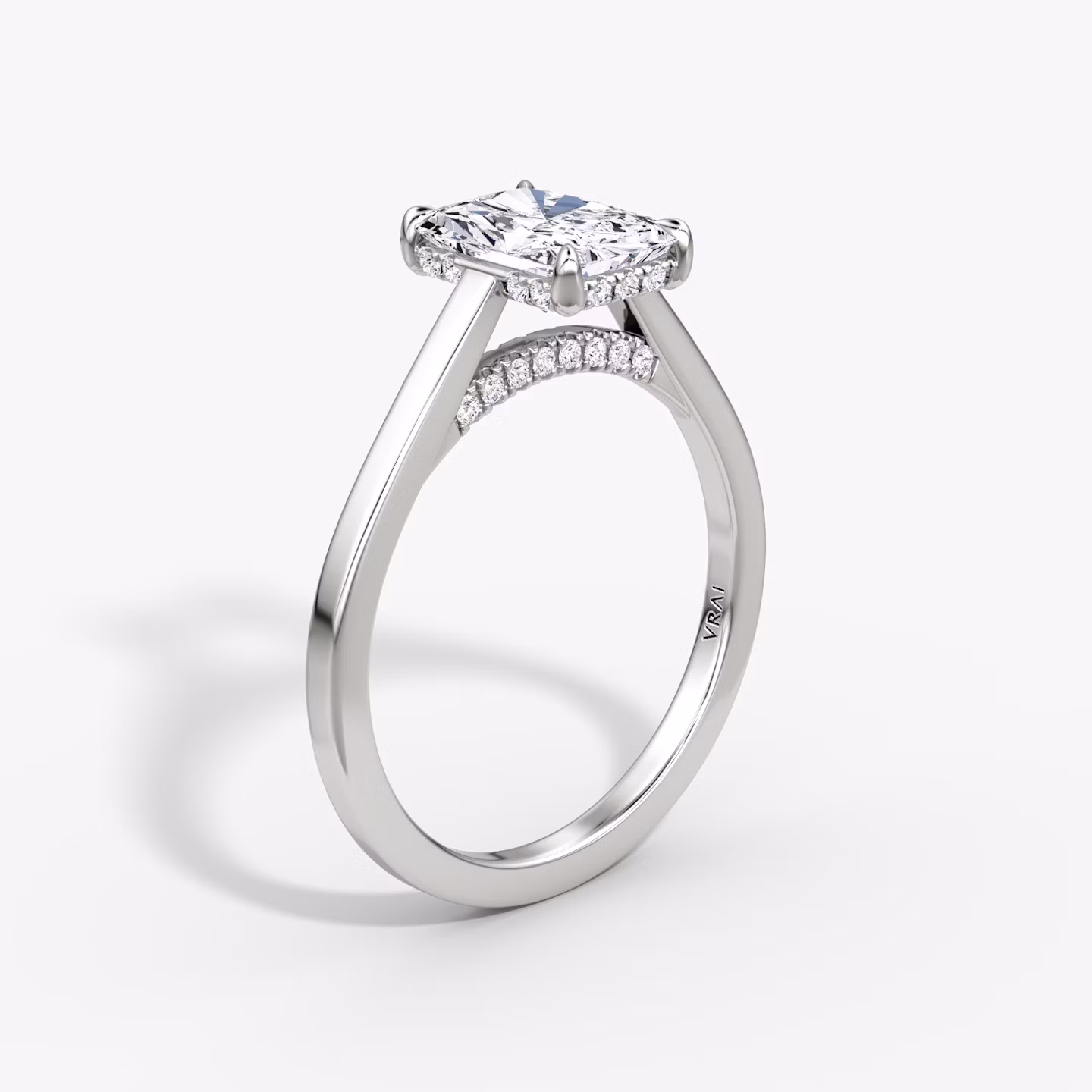 The Pavé Bridge | Radiant | 18k | White Gold | bandAccent: Plain | diamondOrientation: vertical | caratWeight: other