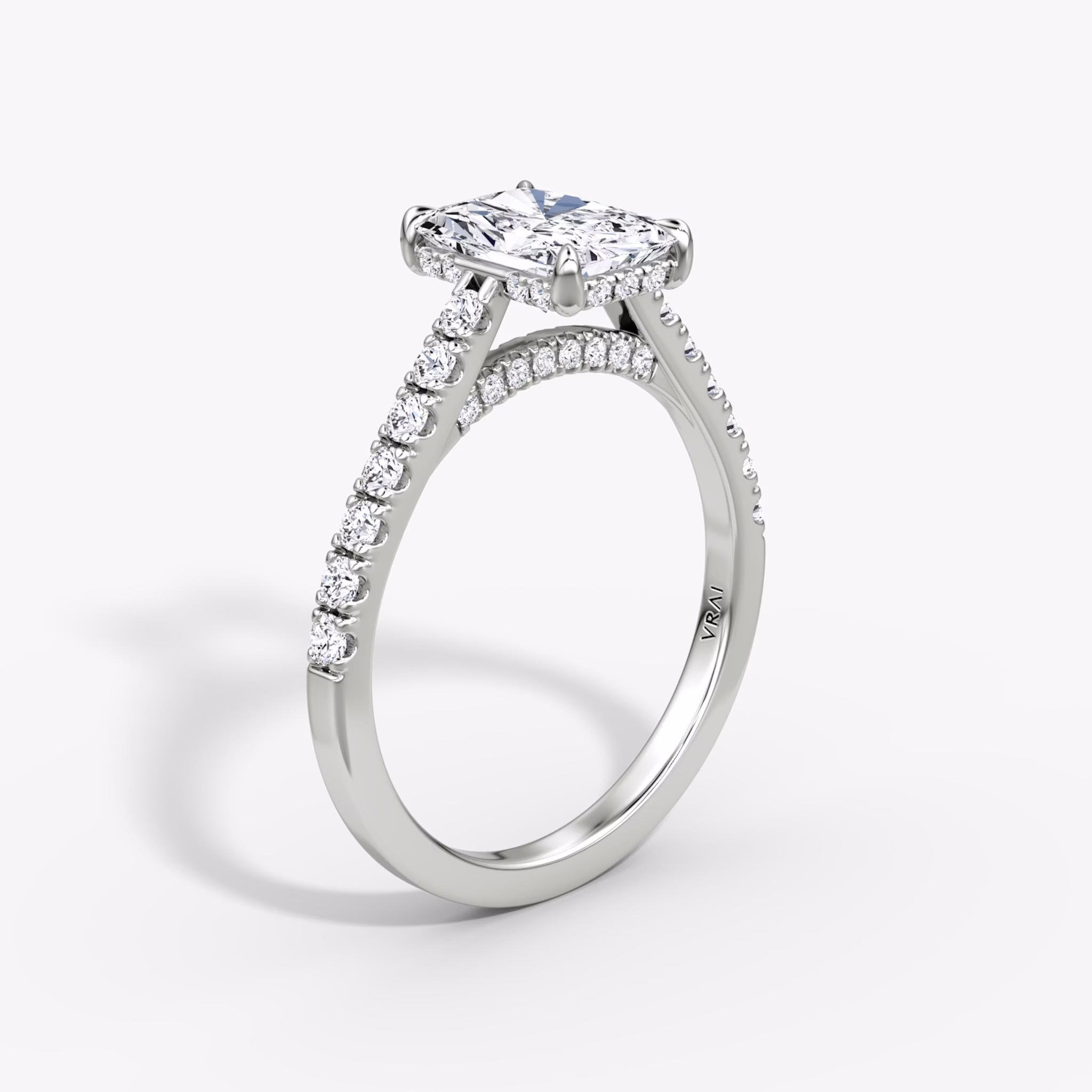 The Pavé Bridge | Radiant | 18k | White Gold | bandAccent: Pavé | diamondOrientation: vertical | caratWeight: other