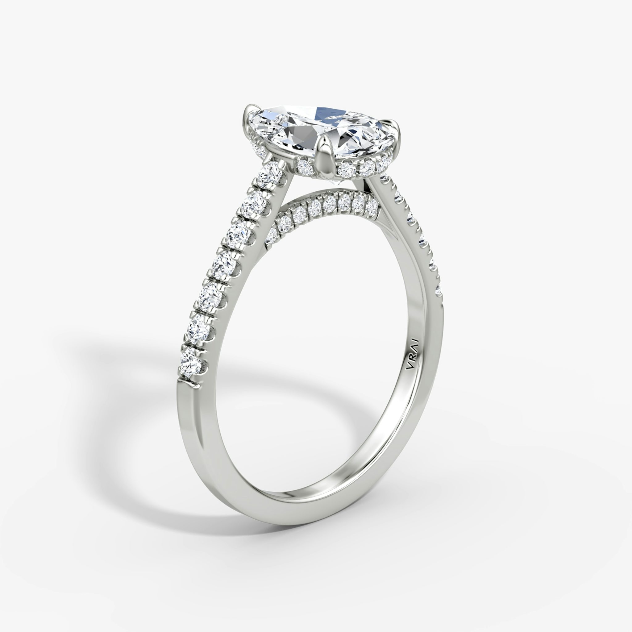 The Pavé Bridge | Pear | 18k | White Gold | bandAccent: Pavé | diamond: Pear | diamondOrientation: vertical | caratWeight: other