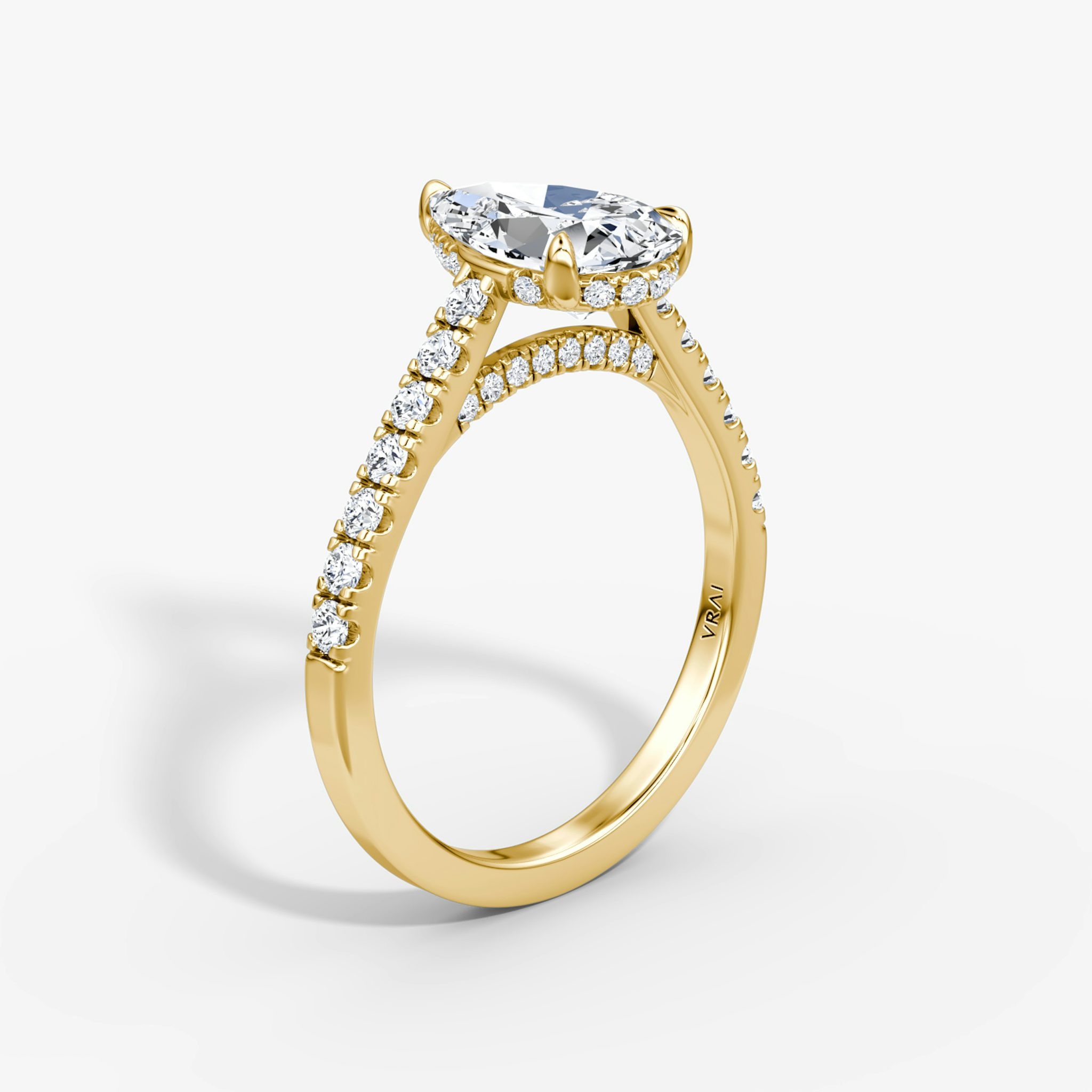 The Pavé Bridge | Pear | 18k | Yellow Gold | bandAccent: Pavé | diamond: Pear | diamondOrientation: vertical | caratWeight: other