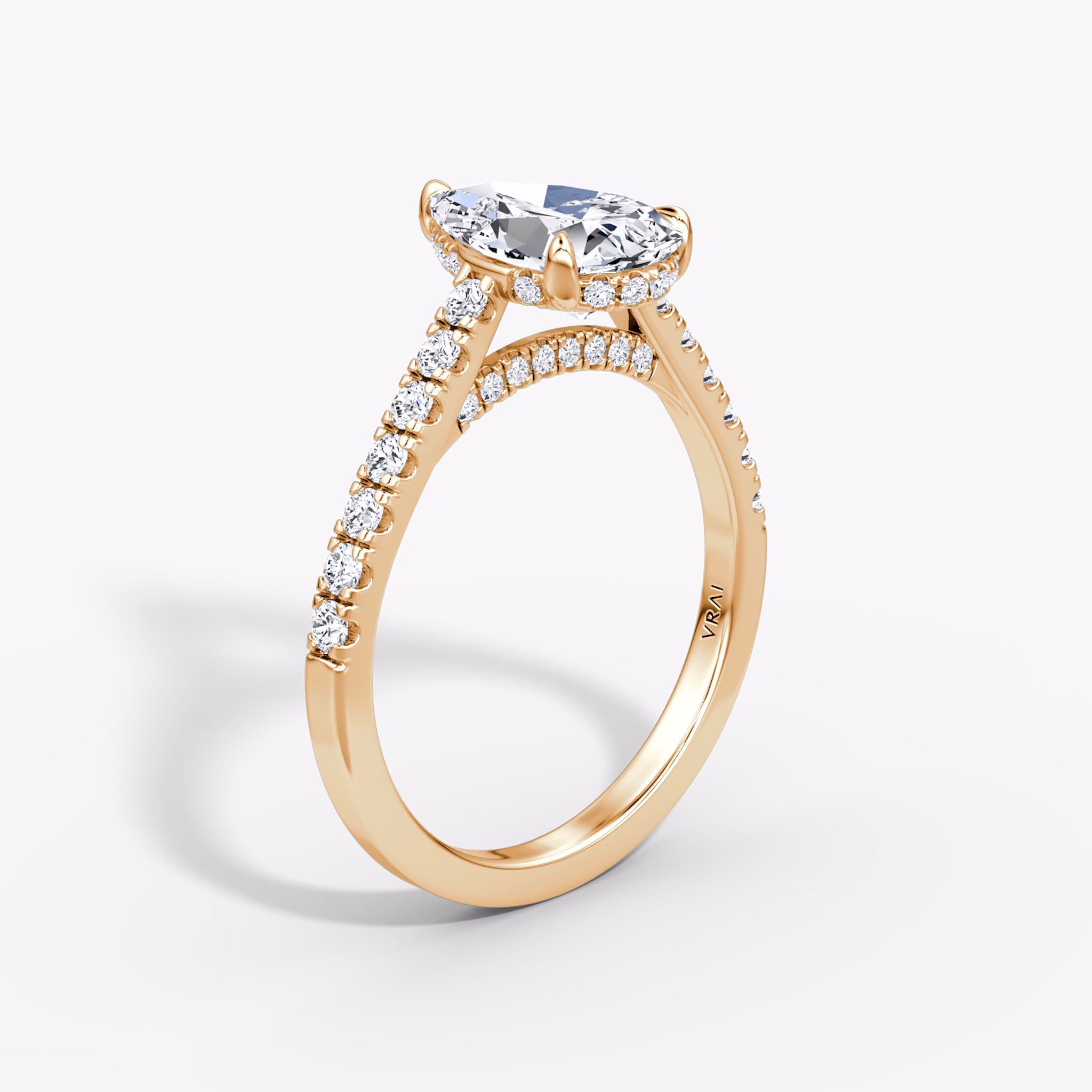 The Pavé Bridge | Pear | 14k | Rose Gold | bandAccent: Pavé | diamond: Pear | diamondOrientation: vertical | caratWeight: other