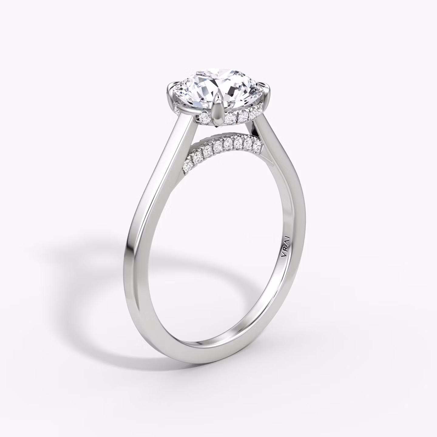 The Pavé Bridge | Round Brilliant | Platinum | bandAccent: Plain | caratWeight: other | diamondOrientation: vertical