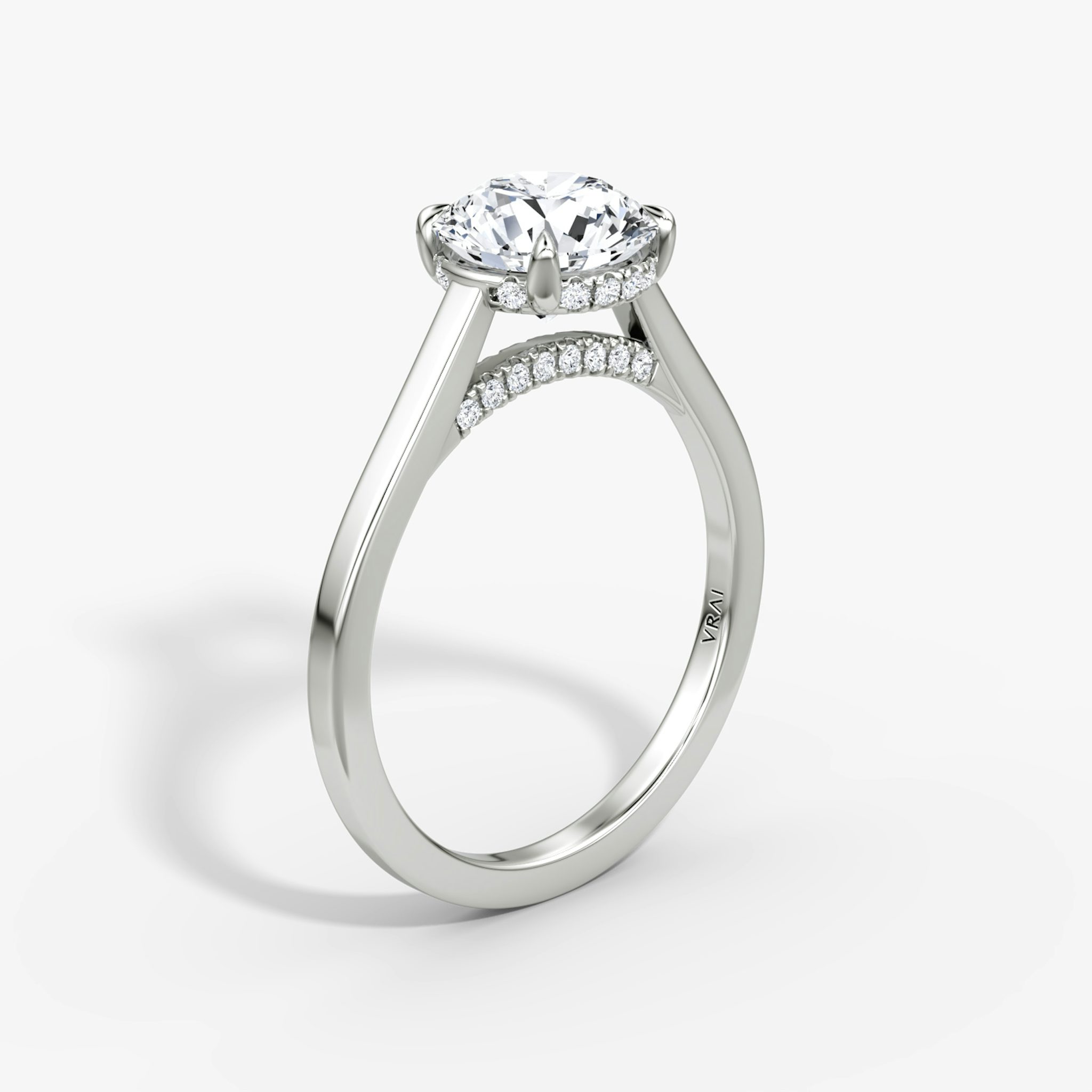The Pavé Bridge | Round Brilliant | 18k | White Gold | bandAccent: Plain | caratWeight: 1.0ct | diamondOrientation: vertical