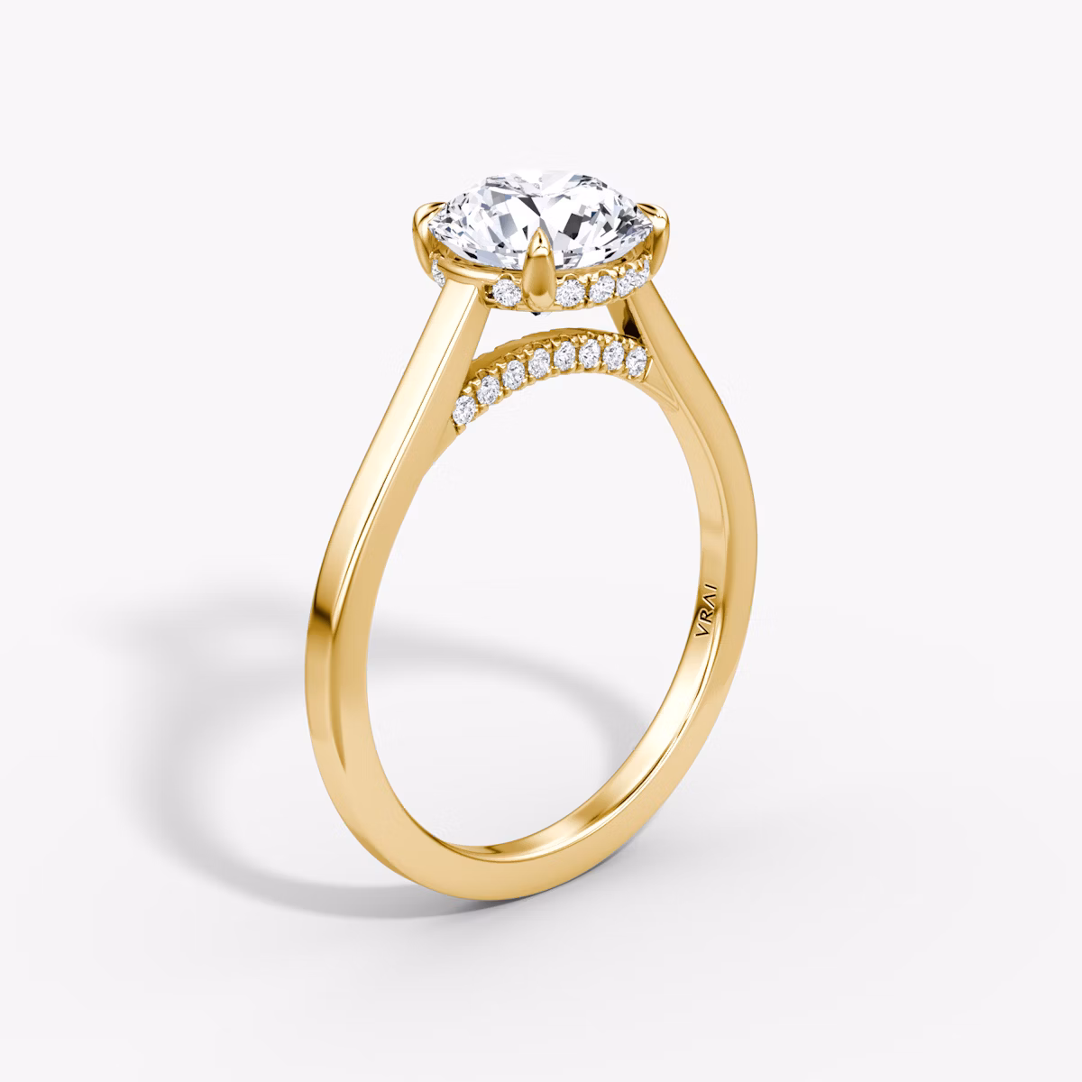 The Pavé Bridge | Round Brilliant | 18k | Yellow Gold | bandAccent: Plain | caratWeight: other | diamondOrientation: vertical
