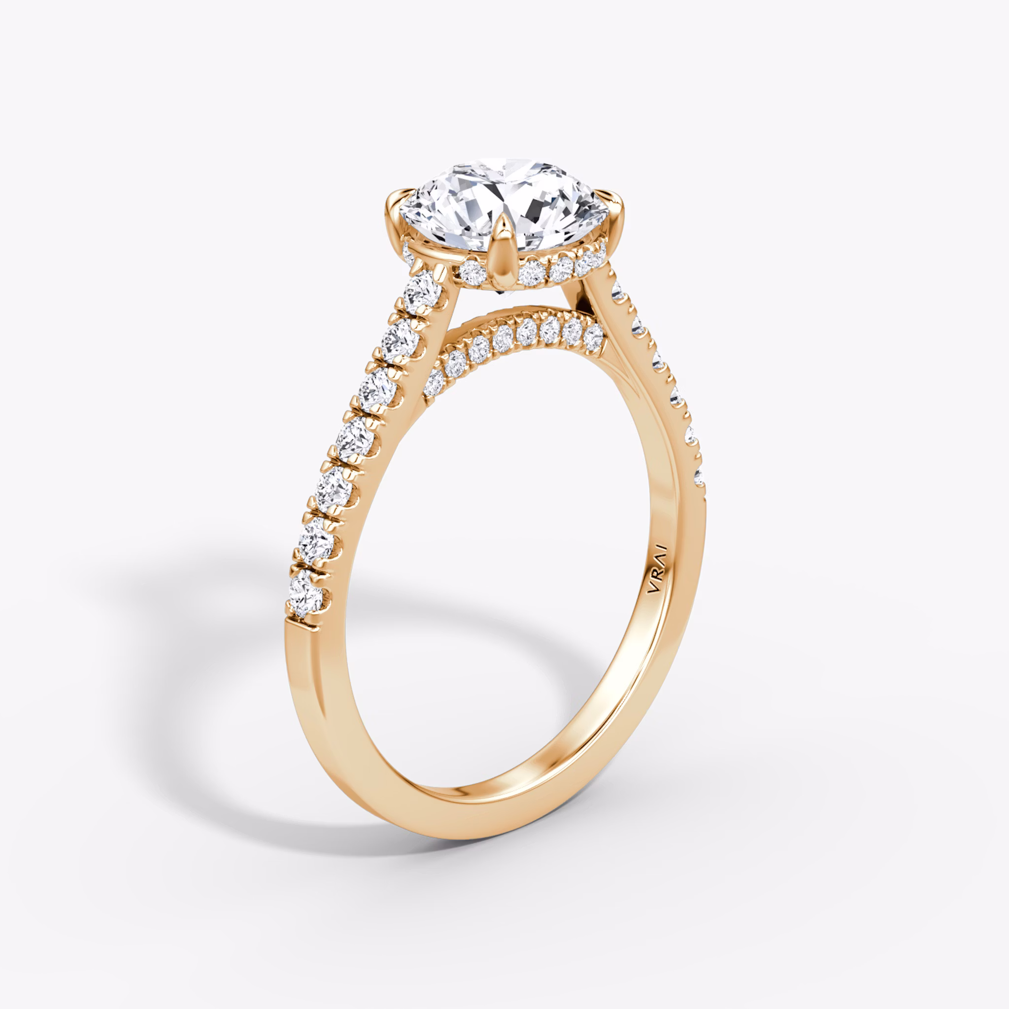The Pavé Bridge | Round Brilliant | 14k | Rose Gold | bandAccent: Pavé | caratWeight: 1.0ct | diamondOrientation: vertical