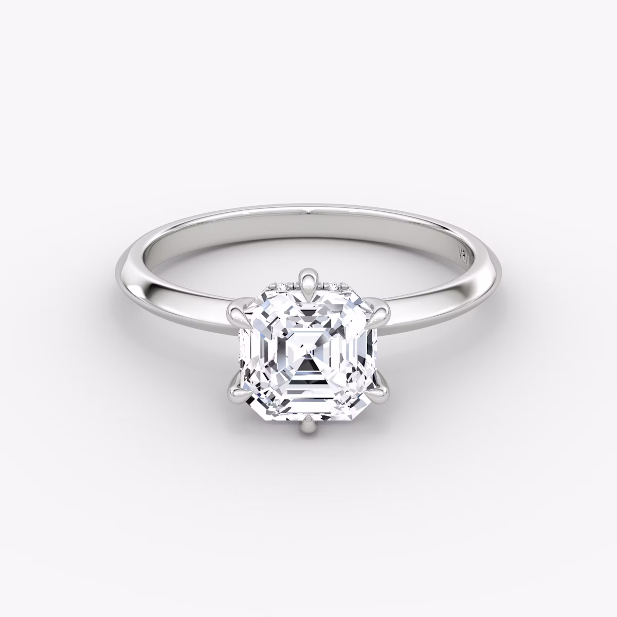The Knife-Edge | Asscher | Platinum | bandAccent: Plain | hiddenHalo: yes | diamondOrientation: vertical | caratWeight: other