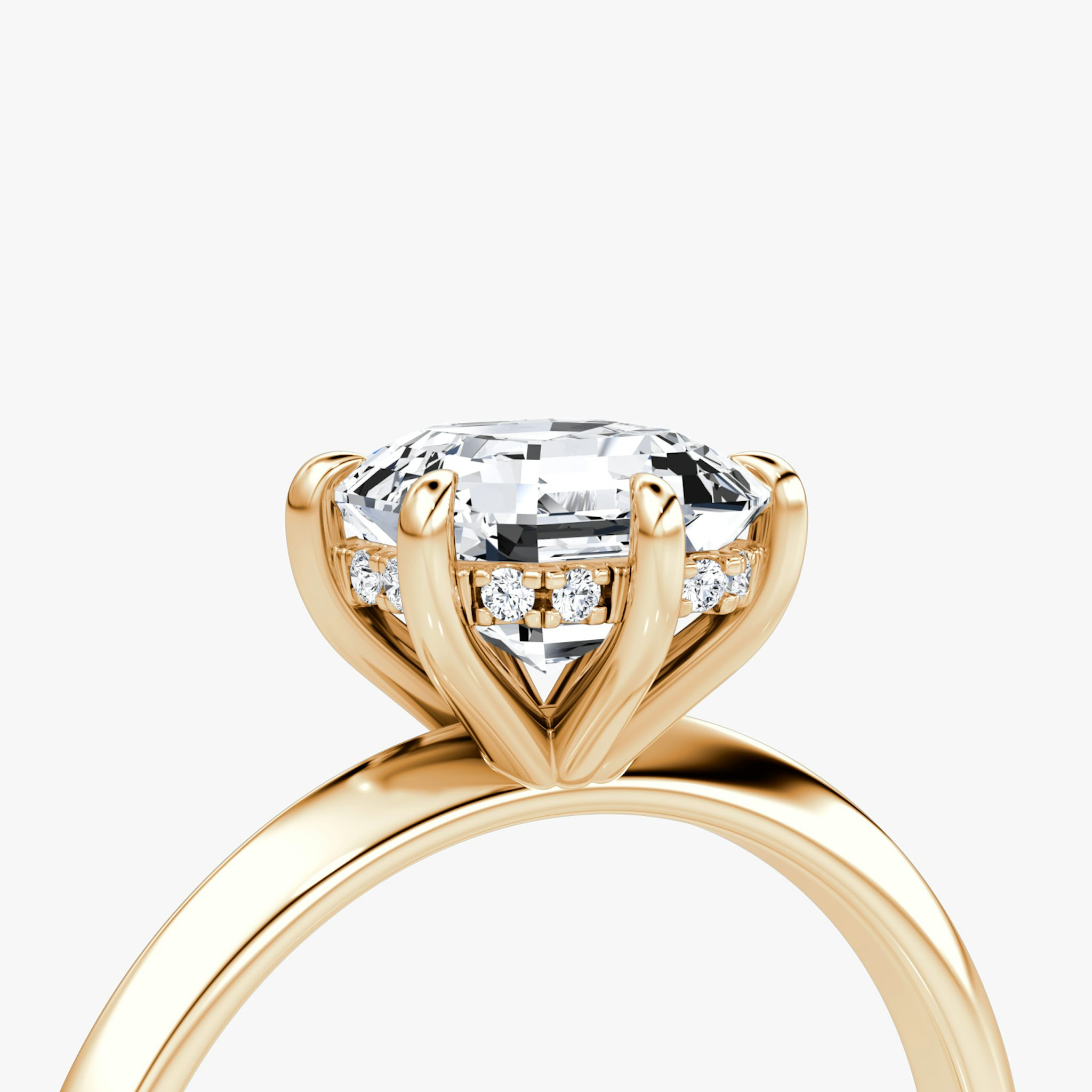The Knife-Edge | Asscher | 14k | Rose Gold | bandAccent: Plain | hiddenHalo: yes | diamondOrientation: vertical | caratWeight: other