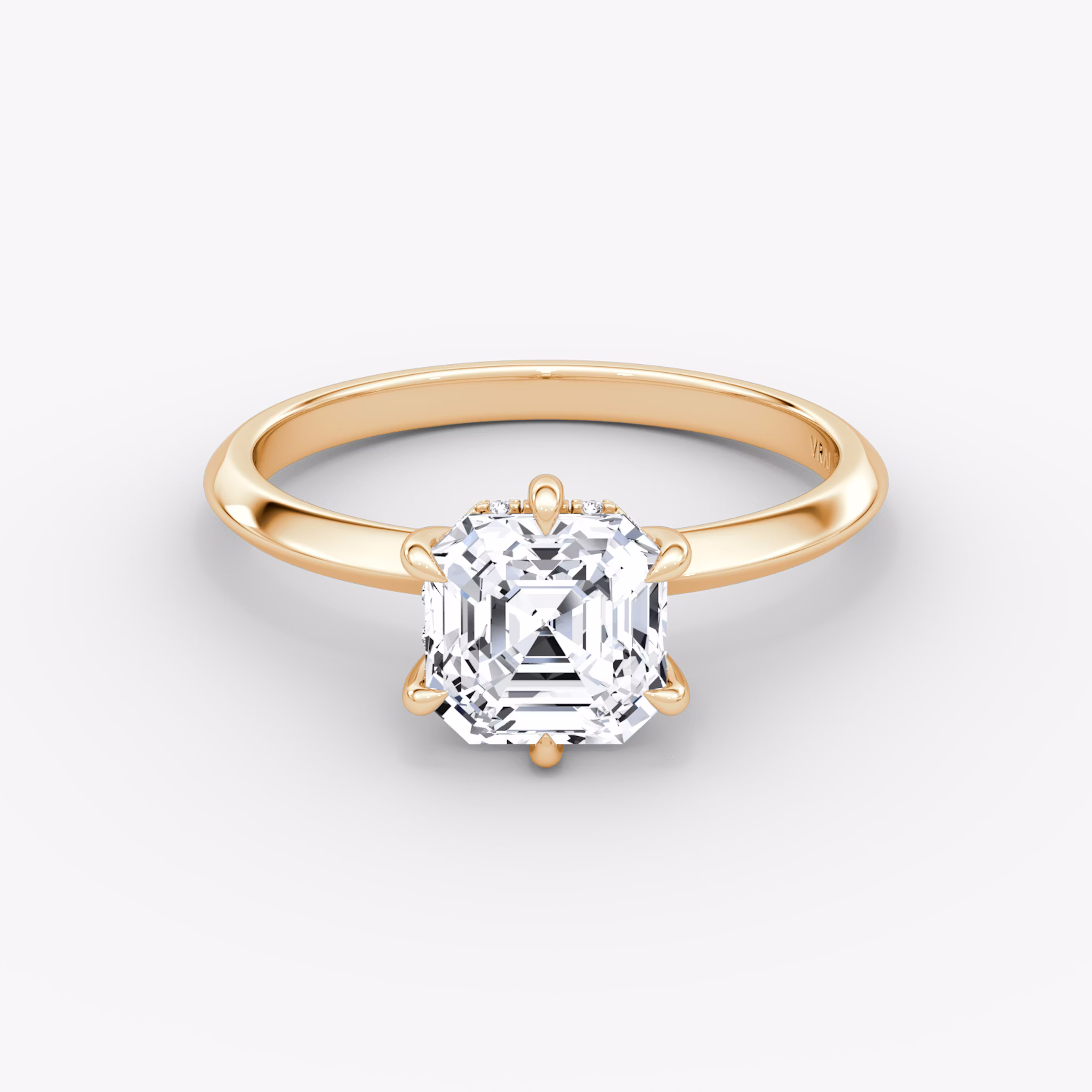 The Knife-Edge | Asscher | 14k | Rose Gold | bandAccent: Plain | hiddenHalo: yes | diamondOrientation: vertical | caratWeight: other