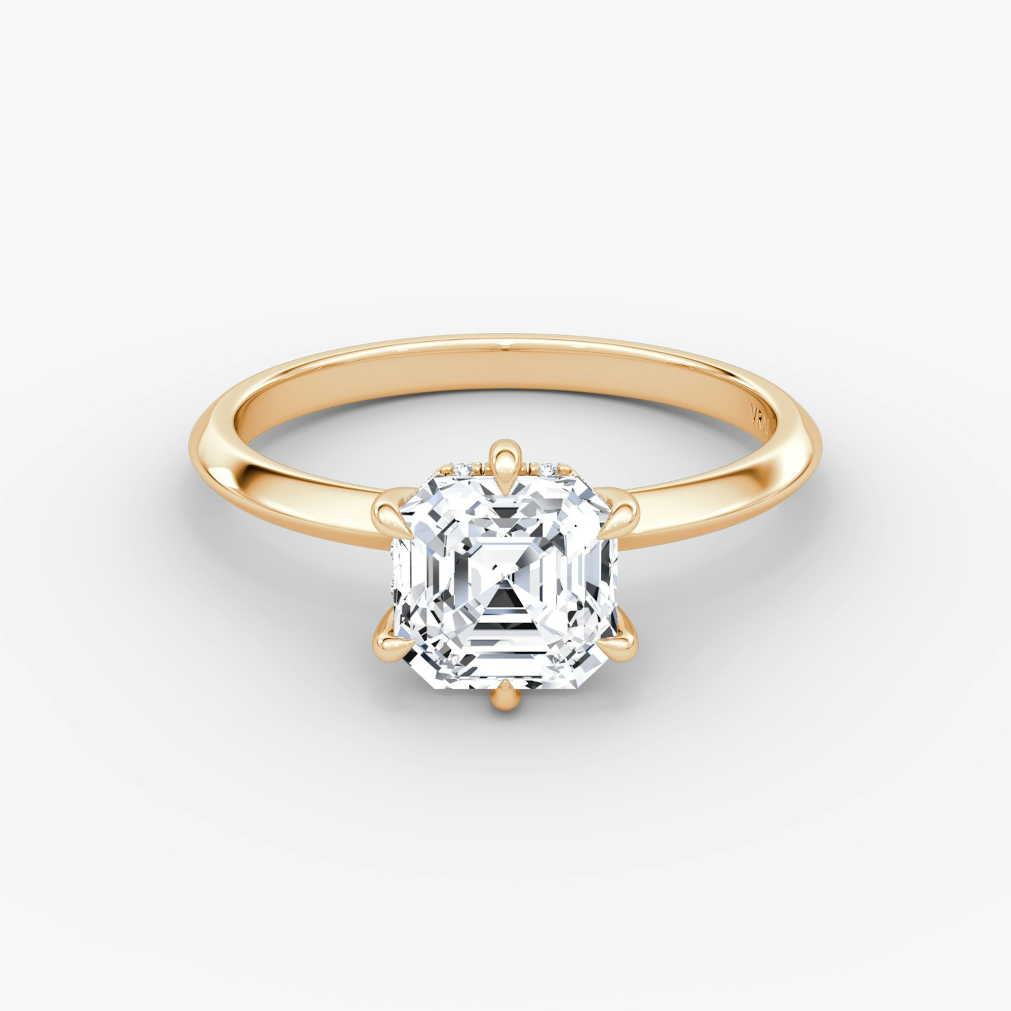 The Knife-Edge | Asscher | 14k | Rose Gold | bandAccent: Plain | hiddenHalo: yes | diamondOrientation: vertical | caratWeight: other
