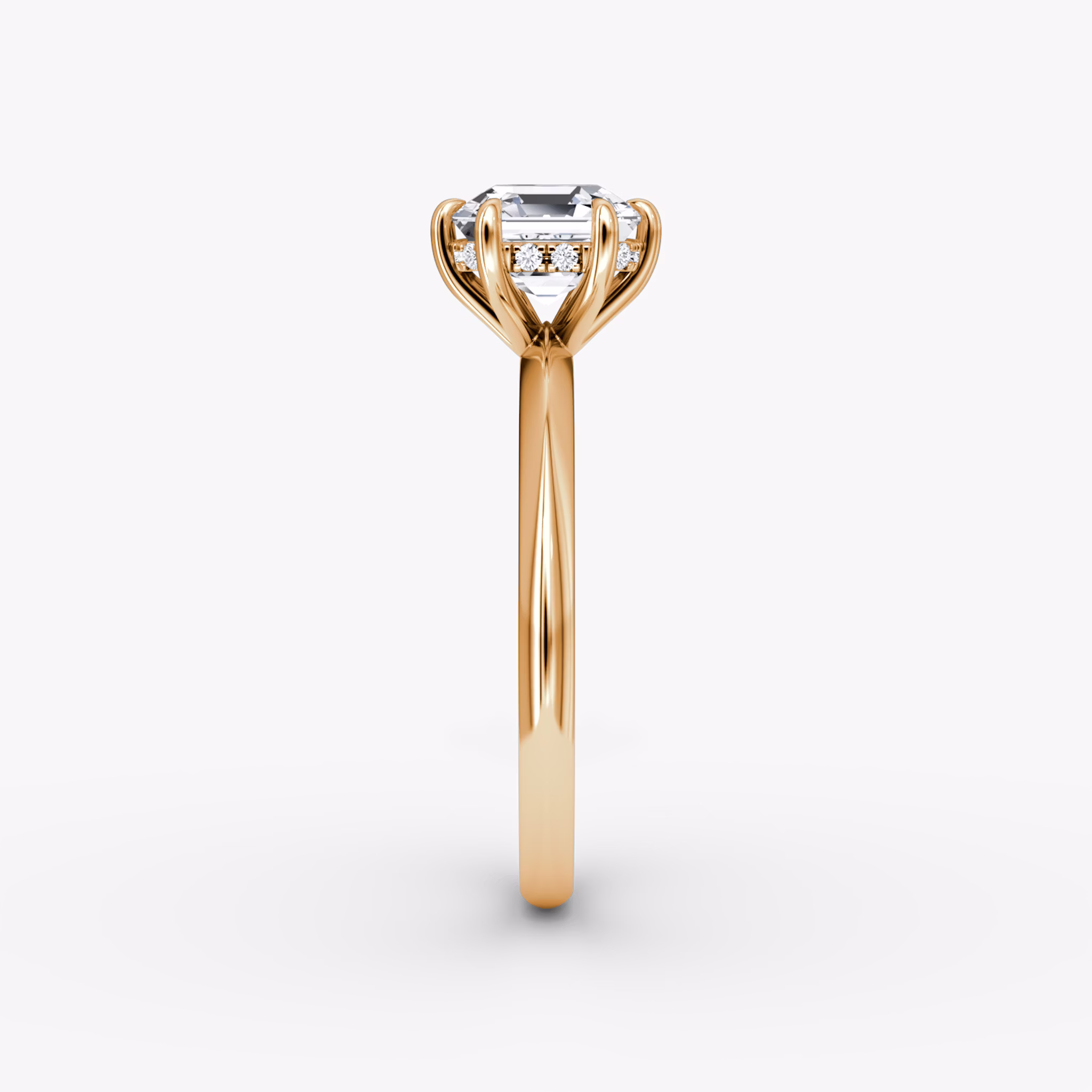 The Knife-Edge | Asscher | 14k | Rose Gold | bandAccent: Plain | hiddenHalo: yes | diamondOrientation: vertical | caratWeight: other