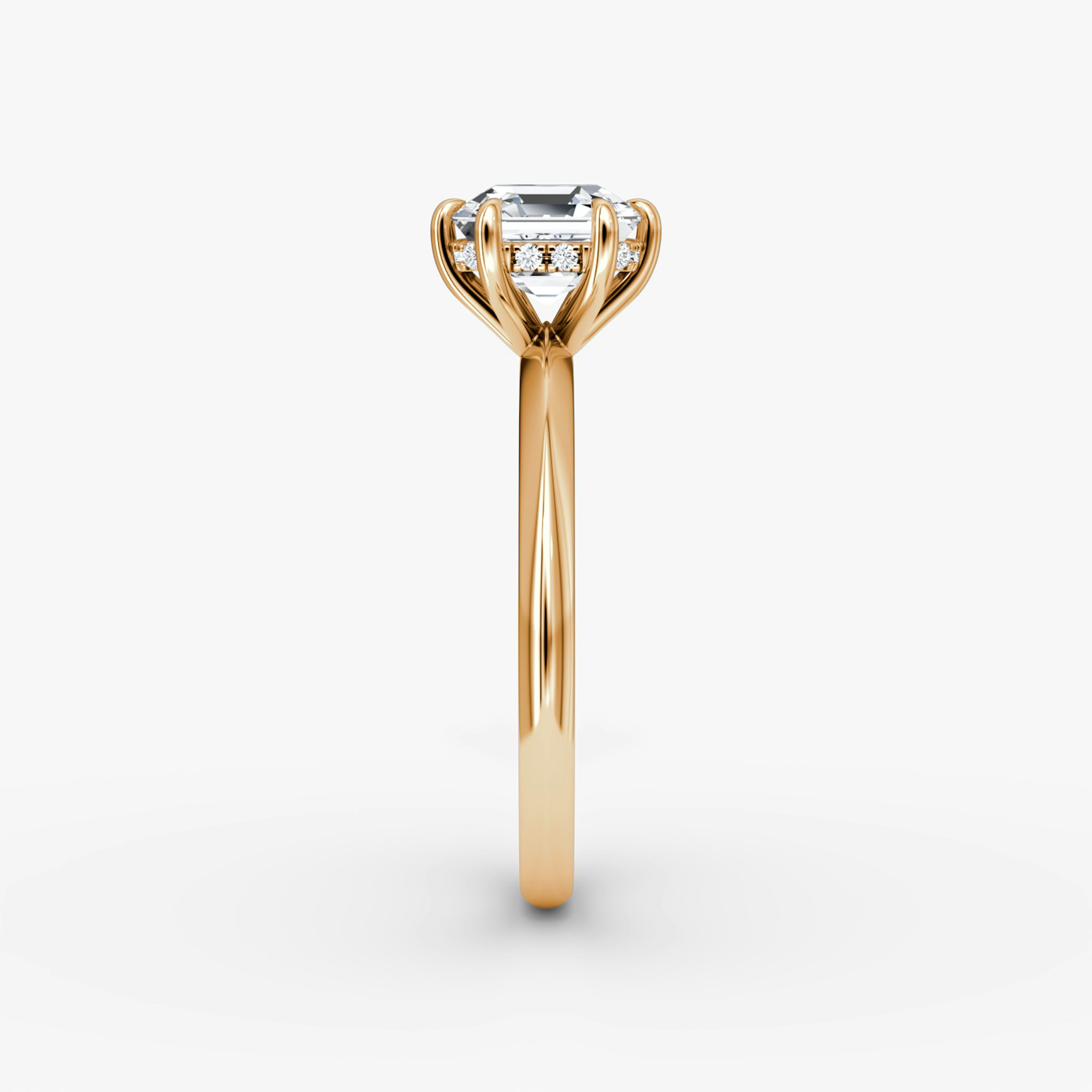 The Knife-Edge | Asscher | 14k | Rose Gold | bandAccent: Plain | hiddenHalo: yes | diamondOrientation: vertical | caratWeight: other