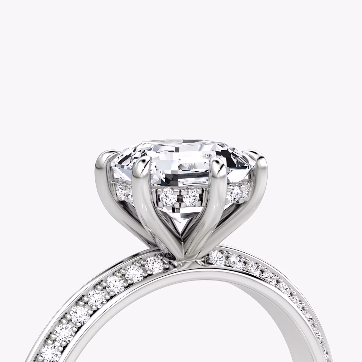 The Knife-Edge | Asscher | Platinum | bandAccent: Pavé | hiddenHalo: yes | diamondOrientation: vertical | caratWeight: other